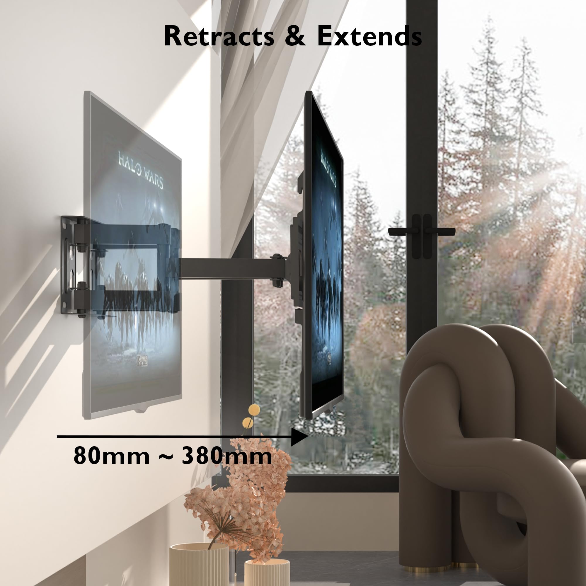 BONTEC Suporte de parede para TV para ecrãs planos e curvos de 23-70 polegadas, suporte de parede para TV inclinável e giratório, com braço duplo de movimento completo, MAX VESA 400x400mm