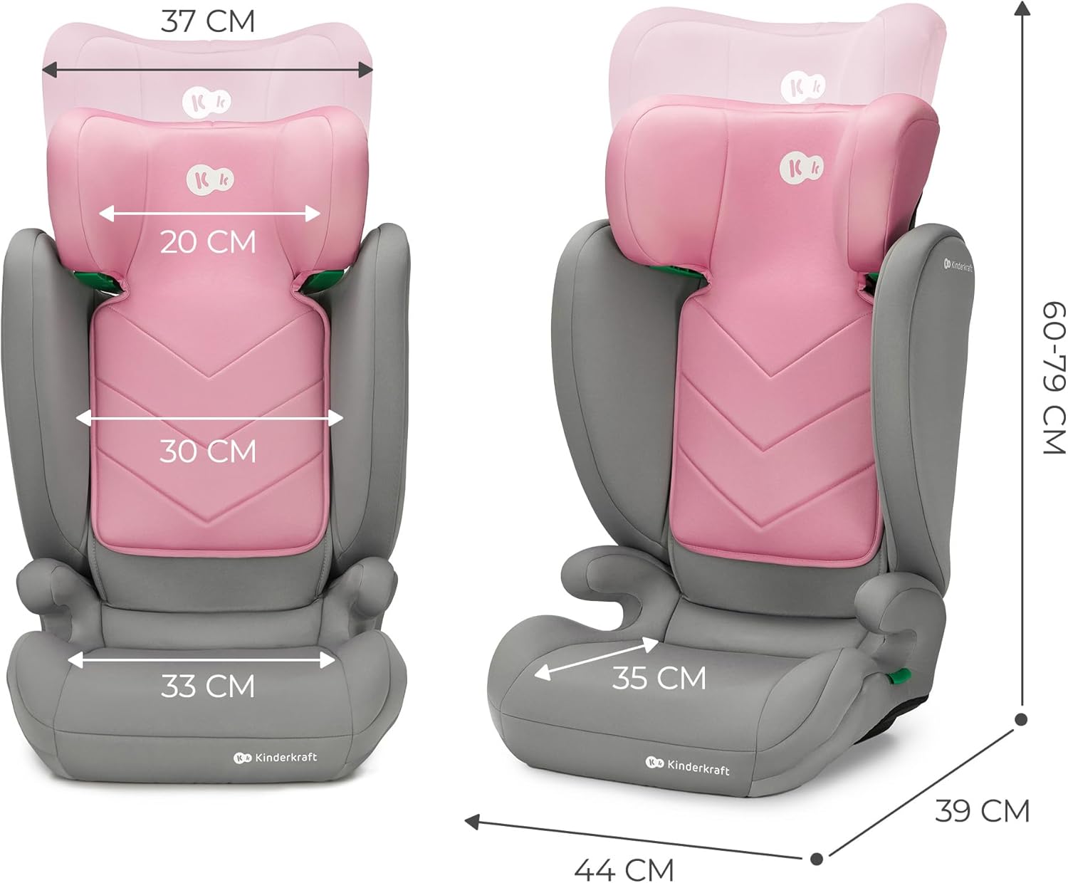 Kinderkraft I-SPARK Cadeira de carro, i-Size, para bebé, grupo 2/3 100-150 cm, de 3,5 a 12 anos, de 15 a 36 kg, leve (4,5 kg), cinto de segurança de 3 pontos, proteção lateral, rosa