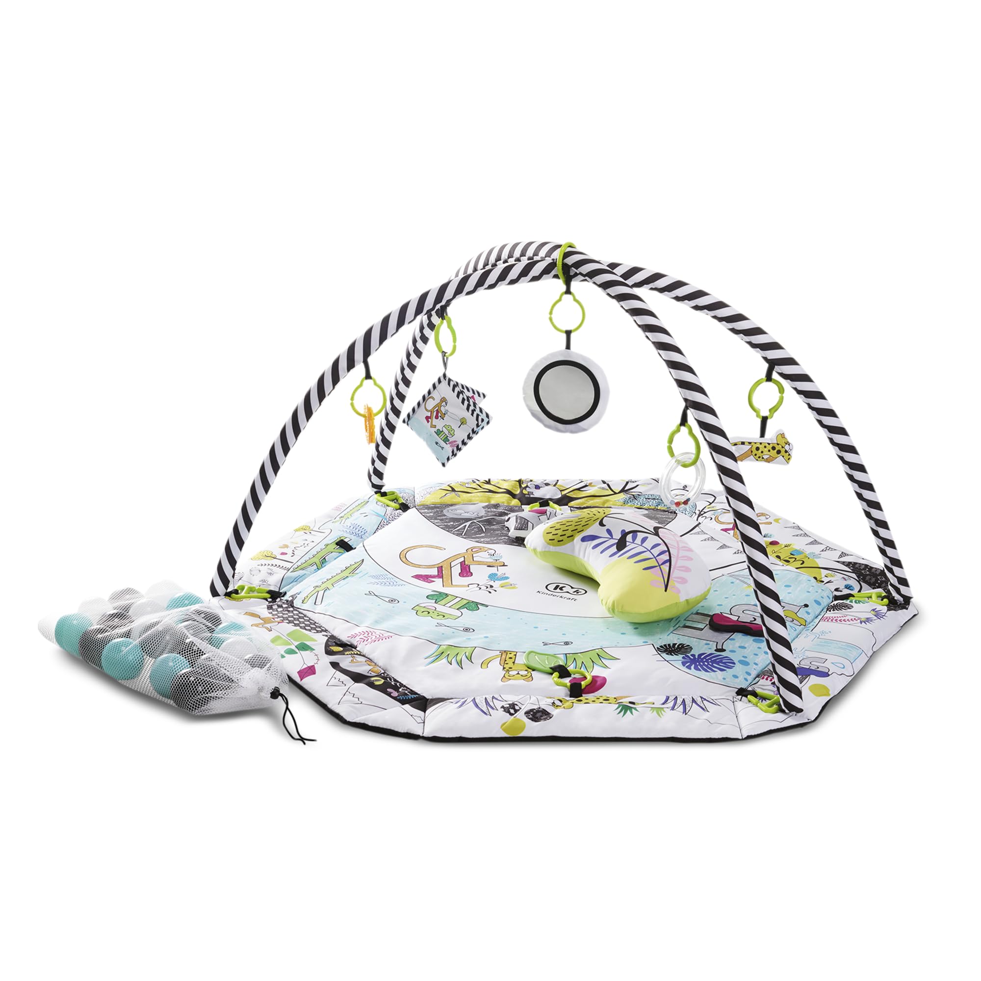 kk Kinderkraft SMARTPLAY Ginásio para bebé, tapete para crianças, tapete de bebé, 7 brinquedos, 20 bolas, 2 arcos, com acessórios, para bebé, multifuncional, piscina seca, multicolorido