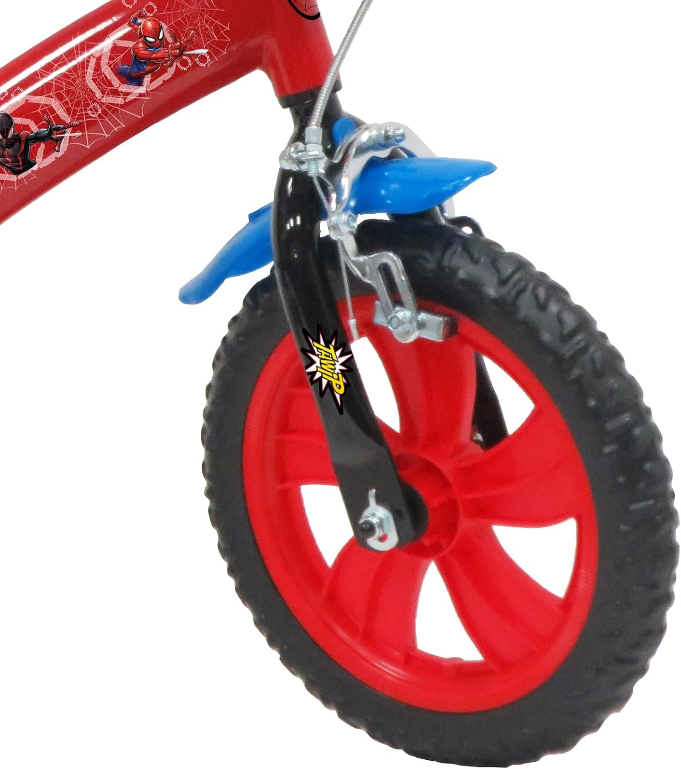 ATLAS Bicicleta Spiderman equipada com 1 travão, placa frontal decorativa, guarda-lamas, cárter e estabilizadores. Rapaz, vermelho
