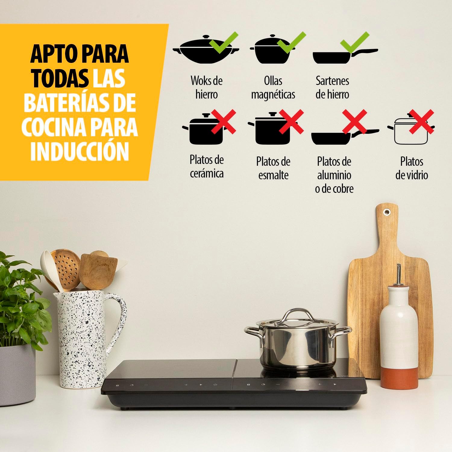Tristar Placa de inducción doble, ⌀19 y ⌀16 cm, 10 niveles de potencia, 3500 W, de bajo consumo, temporizador integrado, con protección contra sobrecalentamiento, IK-6162