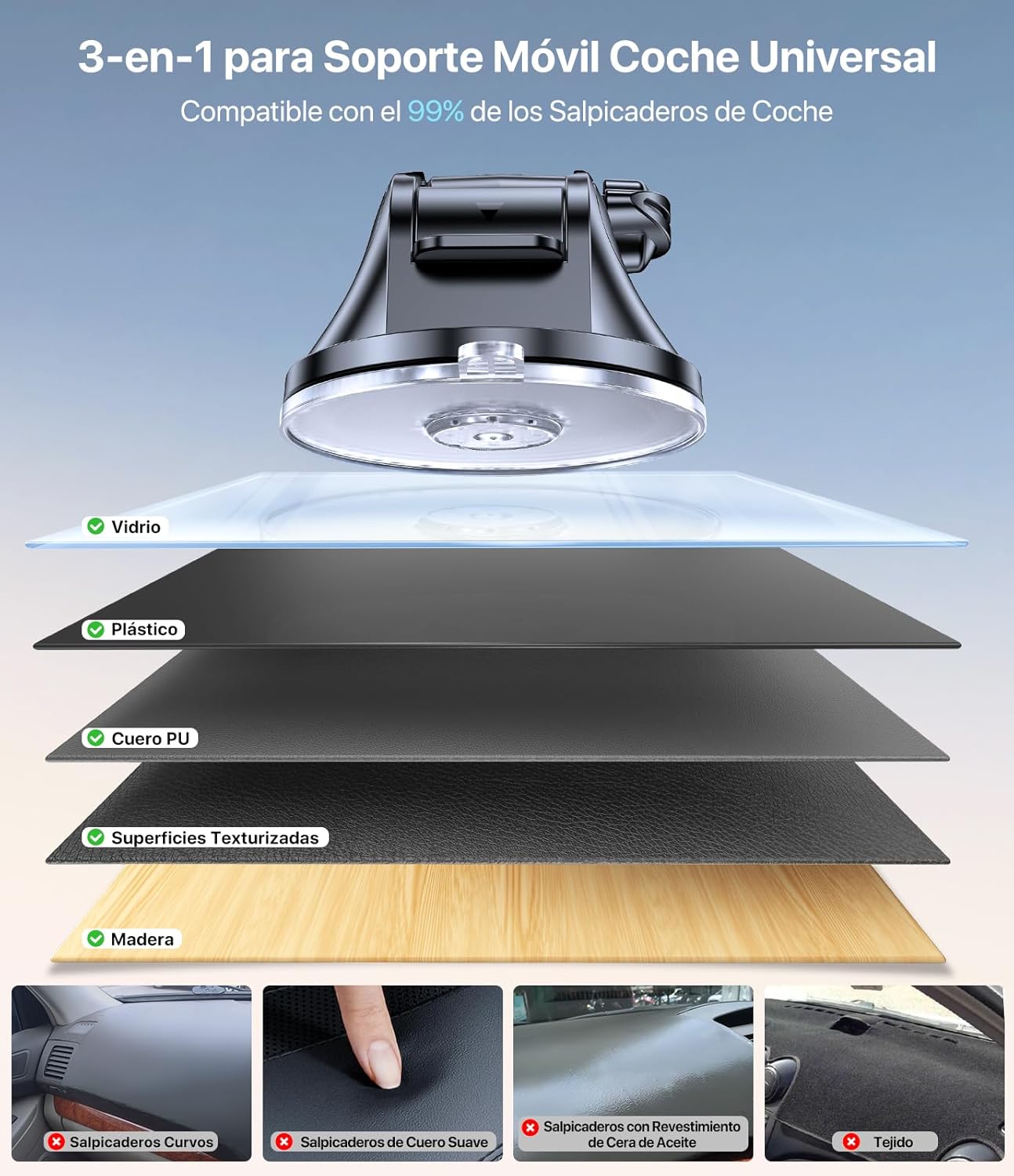 Miracase Suporte móvel carro [2025 ventosa poderosa] suporte de telemóvel carro em espirro, rotação de 360° ventosa móvel compatibilidade com iPhone e telefone de 4-7,2"
