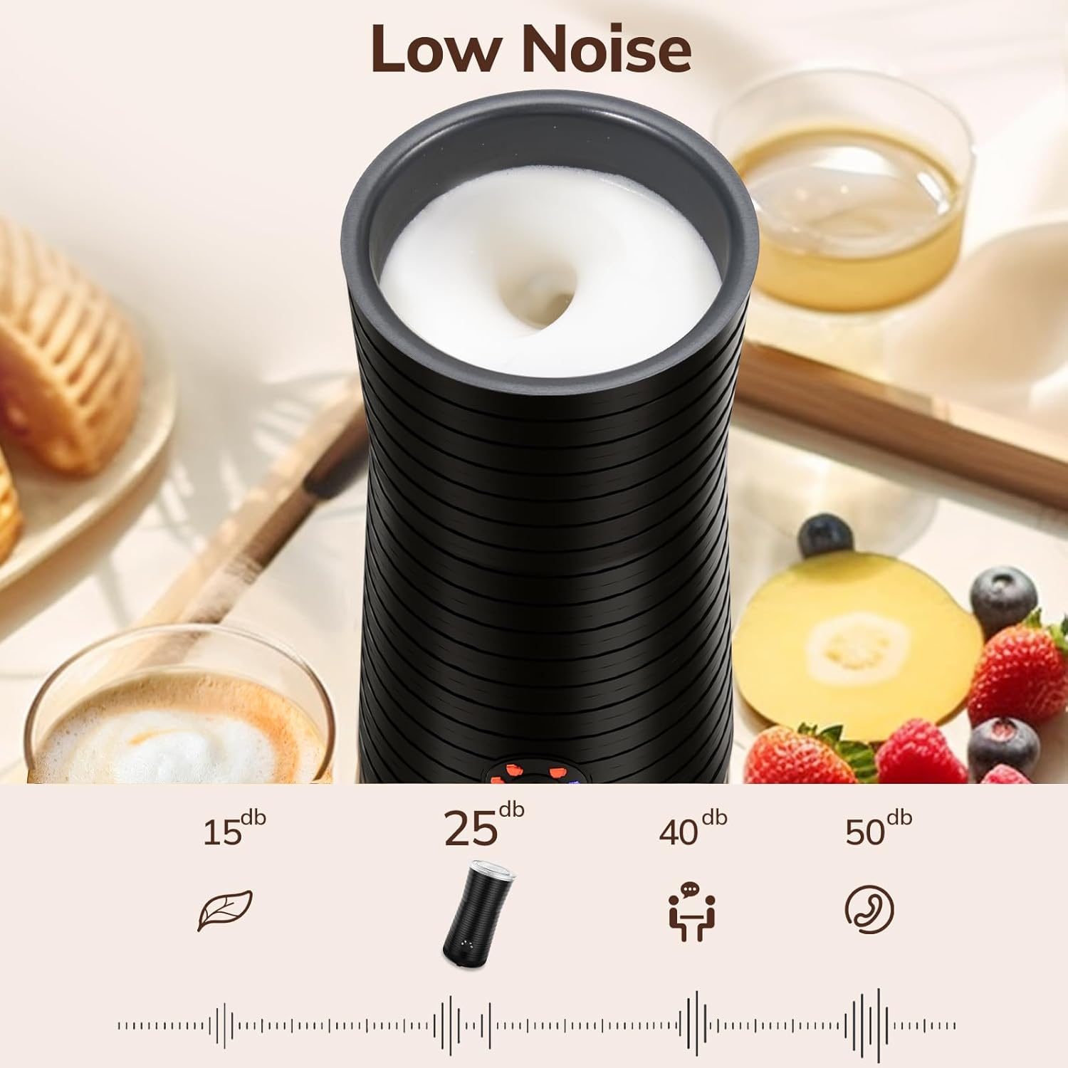 Morpilot Espumador de leite elétrico 4 em 1, aquecedor de leite para café, espuma fria e quente com leite, capuchinhos, acchiato