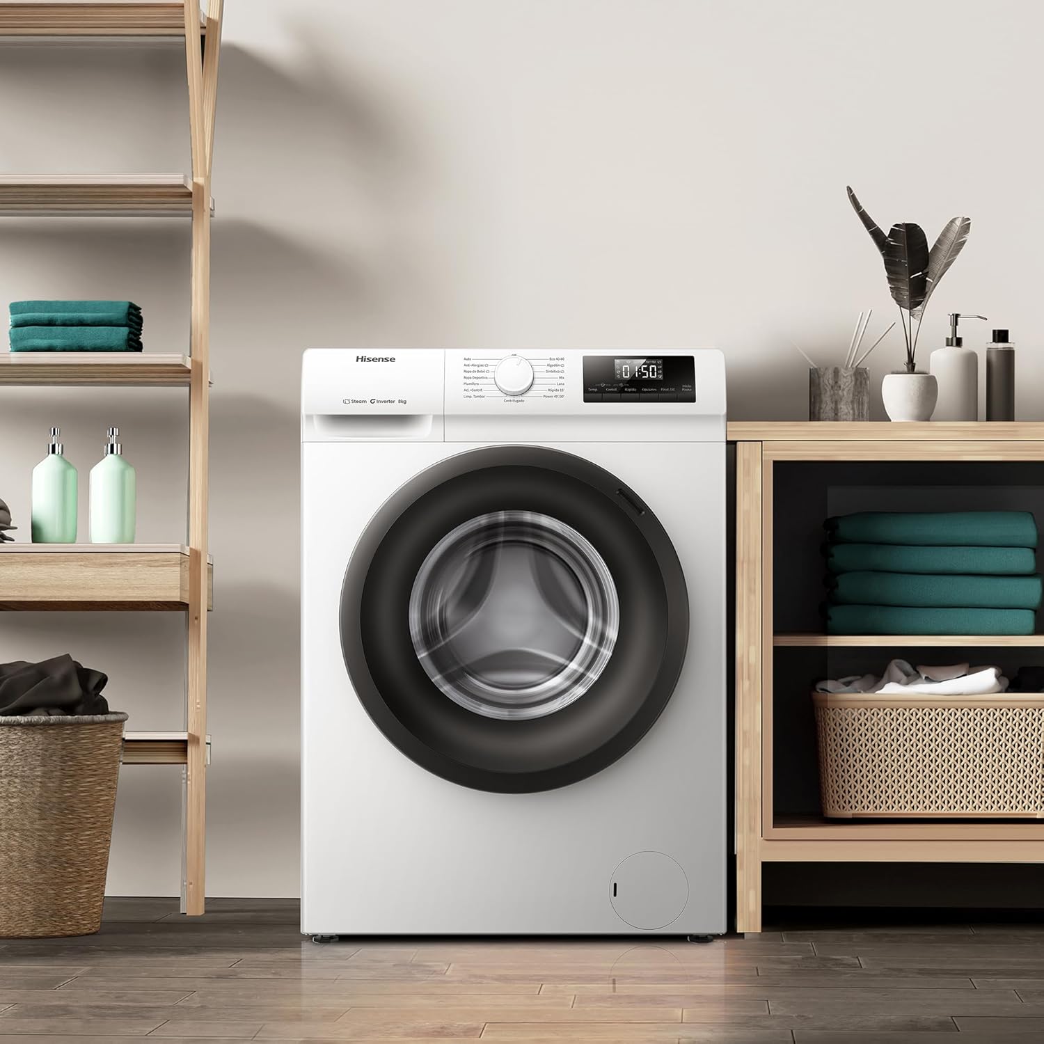 Hisense WF1Q8041BW2 - Máquina de lavar roupa, classe A, 8 kg, 1400 rpm, altura 85 cm x largura 60 cm, branco, função de vapor 99,9%, lavagem rápida, lavagem automática, conclusão diferida, Tecnologia