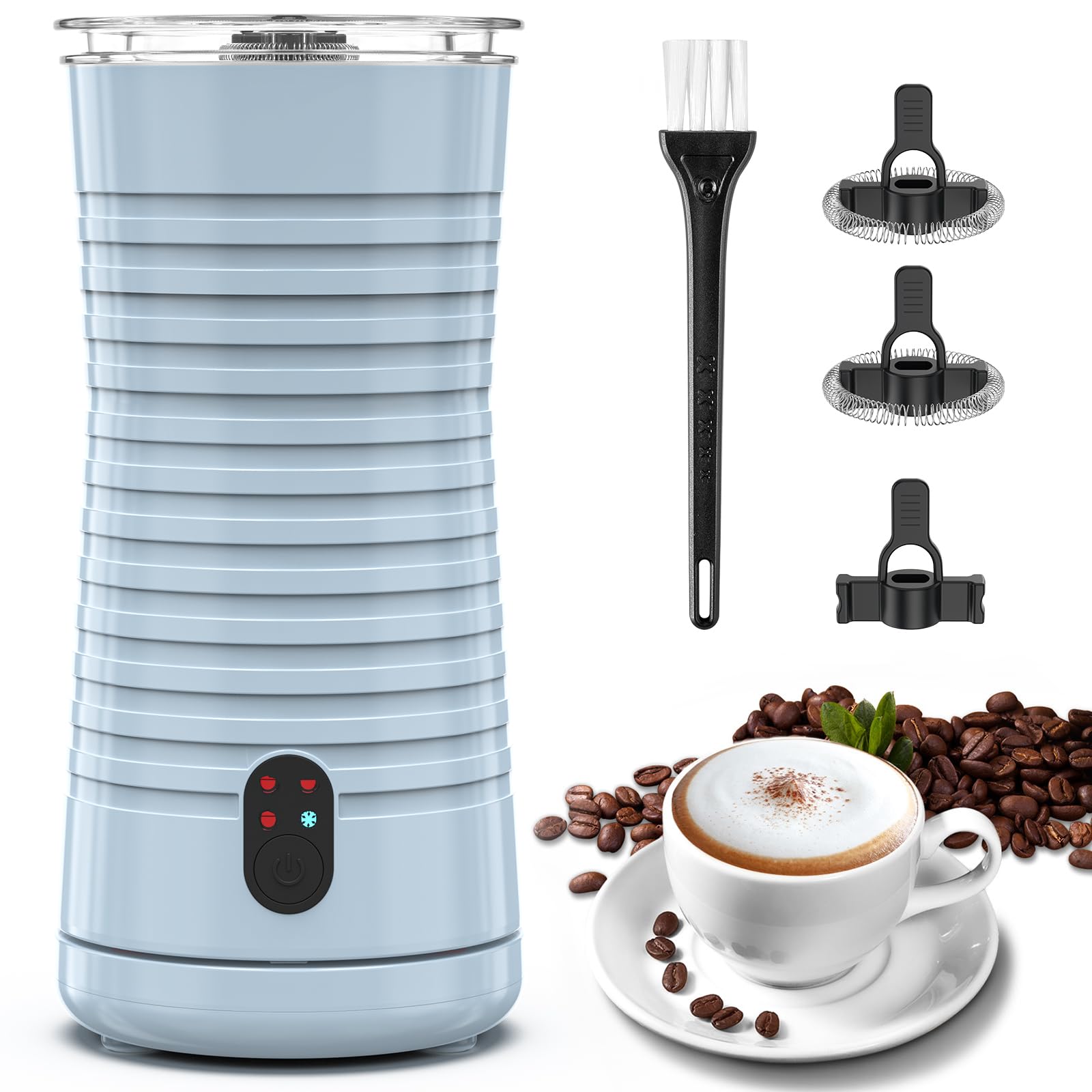 Morpilot Espumador de leite elétrico 4 em 1, aquecedor de leite para café, espuma fria e quente com leite, capuchinhos, acchiato