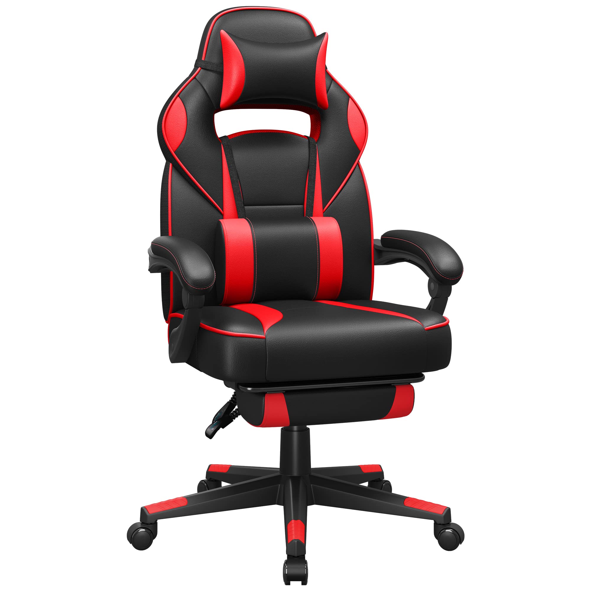 SONGMICS Cadeira de escritório, cadeira de jogos ergonómica, com apoio para os pés telescópico, encosto ajustável, apoio de cabeça e suporte lombar, carga de 150 kg, tinta preta e cinzento pombo