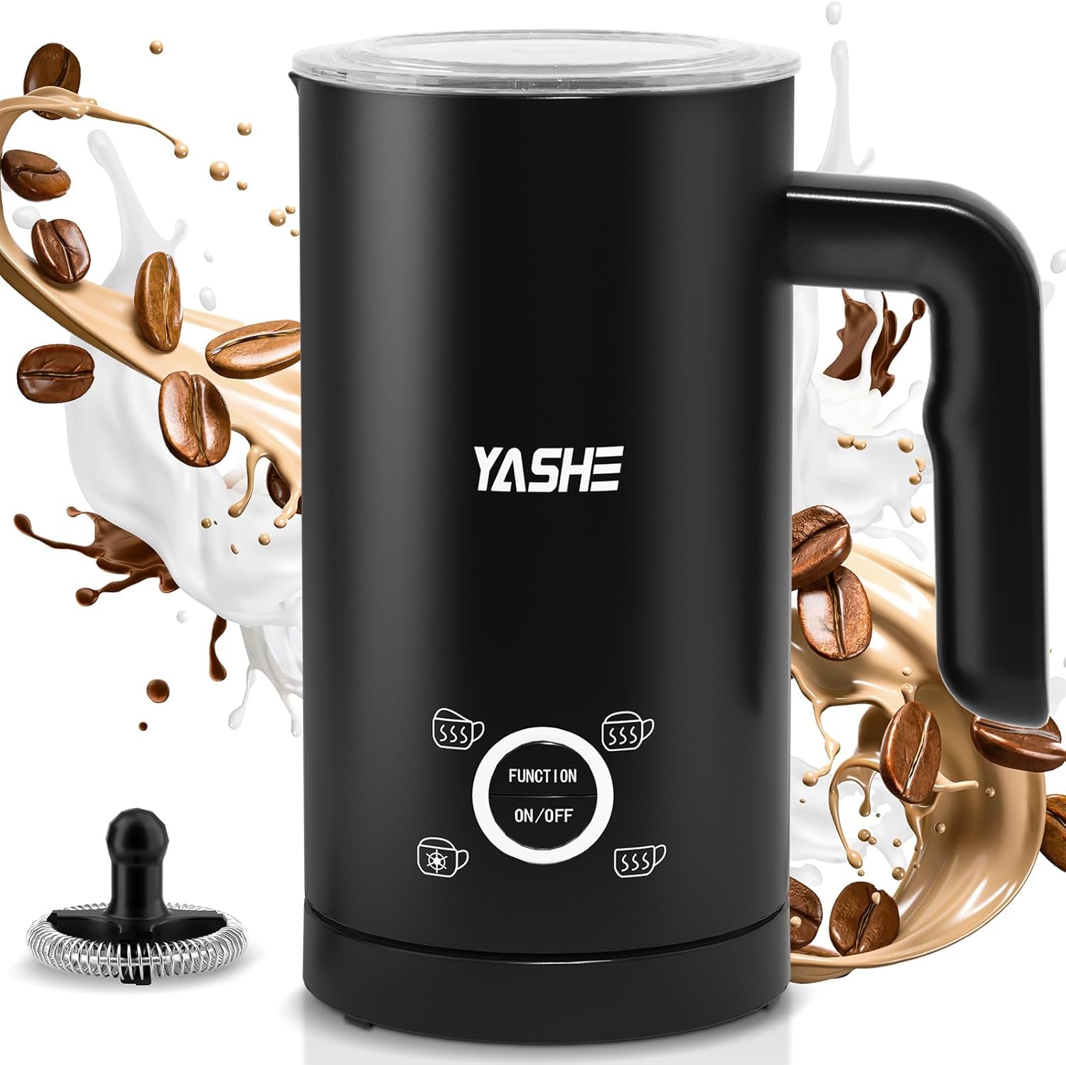 YASHE 4 em 1 Espumador e aquecedor de leite elétrico 500 W, 300 ml para espuma quente / fria, ideal para café, capuchinho, latte, macarrão, silencioso, revestimento anti-aderente, fácil limpeza
