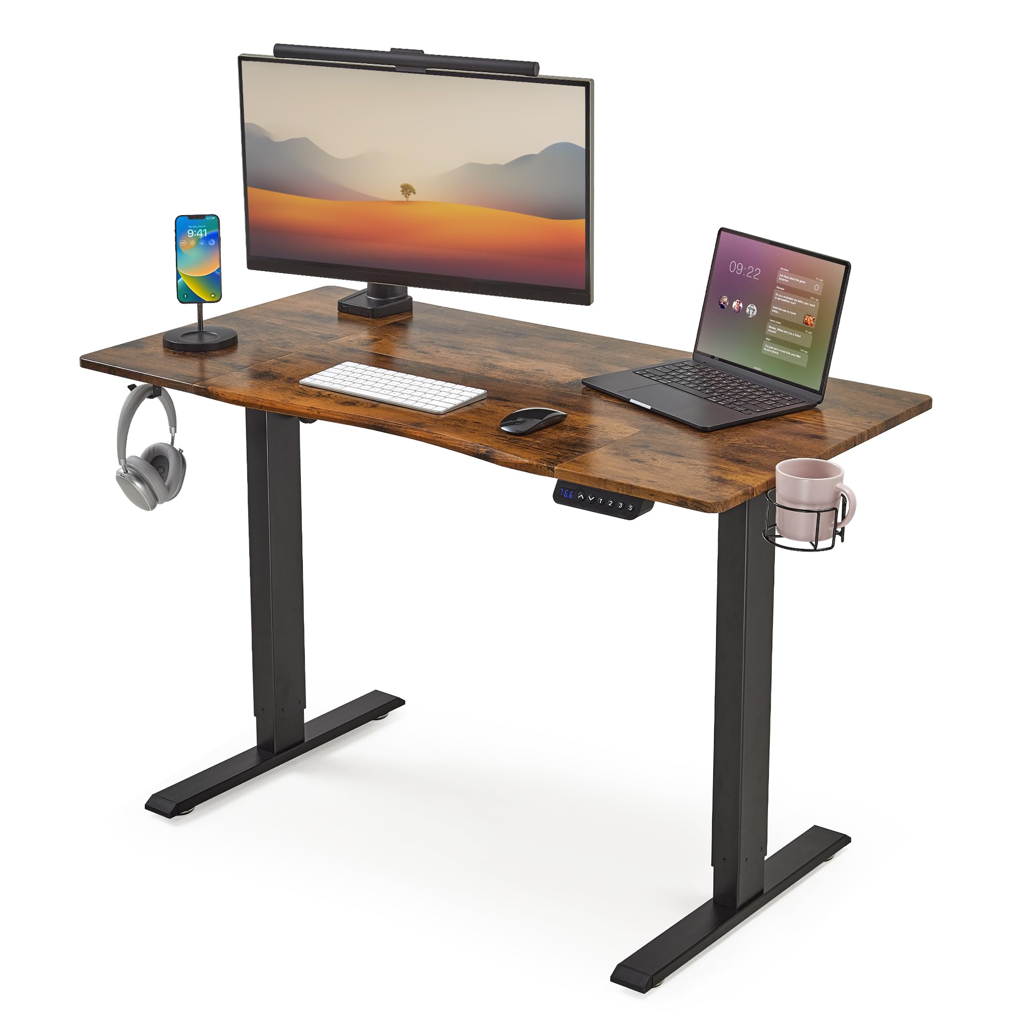 Mondeer Secretária sentada em pé, mesa elétrica regulável em altura 120 x 60 cm, com painel de controlo com funções de memórias para estudar quarto de trabalho, branco