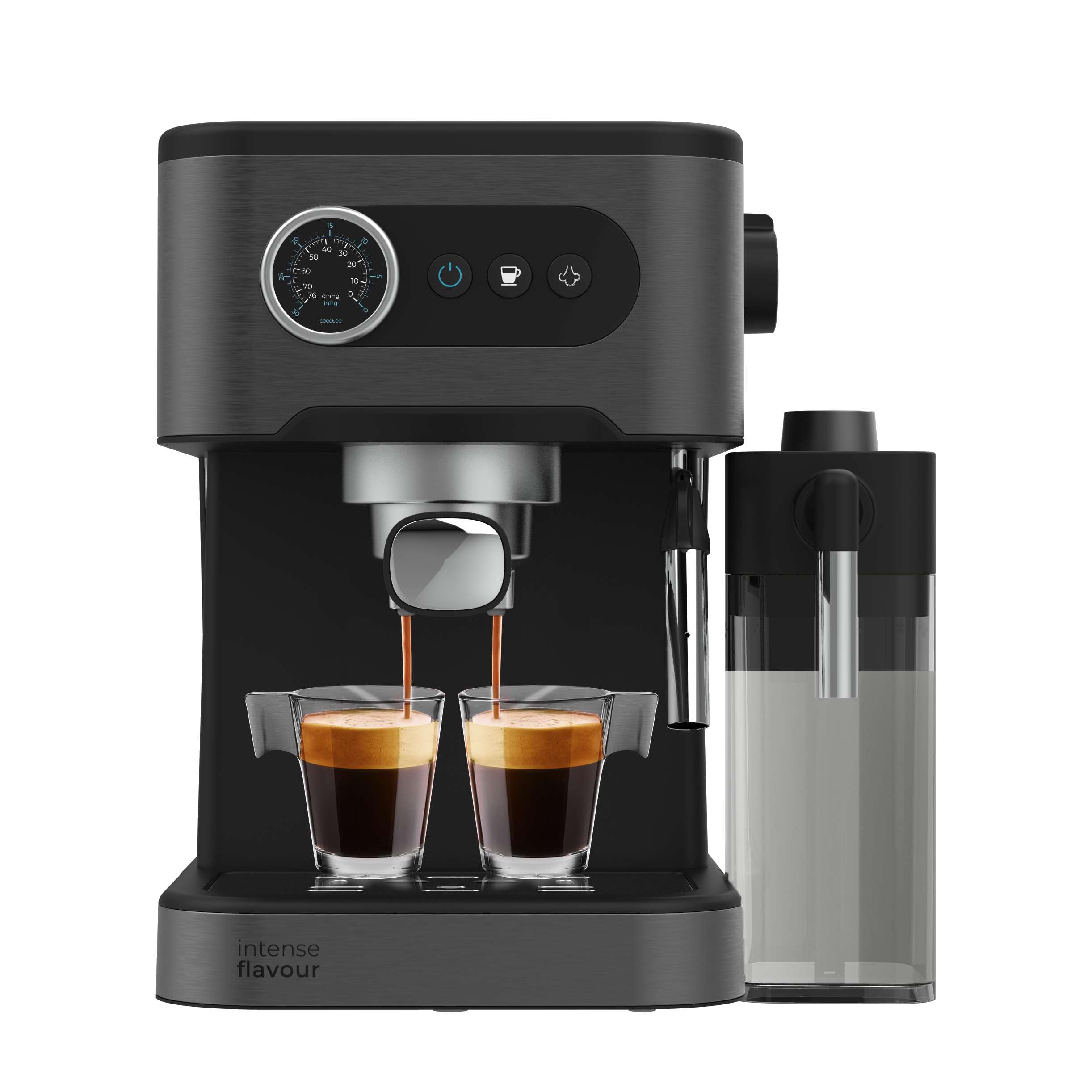 Cecotec Cafeteira Express manual Power Espresso 20 Essential. 850W, 20 bares, vaporizador orientável, braço de saída dupla, depósito de água 1,5 l, superfície de aquecimento, limpeza fácil