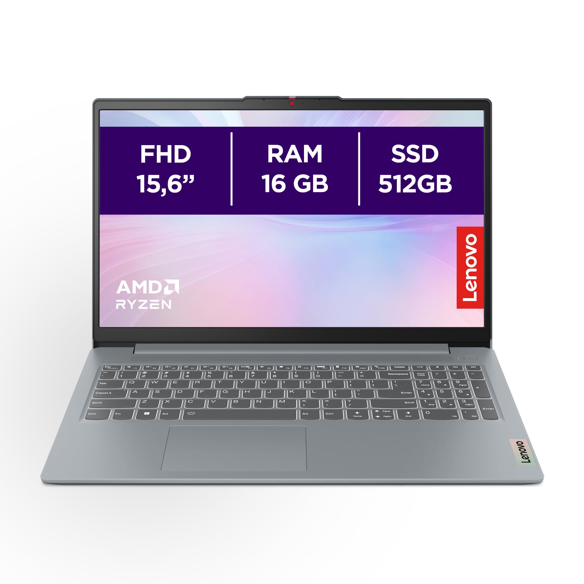 Portátil Lenovo IdeaPad Slim 3 Gen 8, 15,6" FHD AMD Ryzen 5 5625U, 16 GB de RAM, SSD de 512 GB, placa gráfica integrada AMD Radeon, Wi-Fi 6, sem sistema operativo, teclado QWERTY espanhol - Cinzento