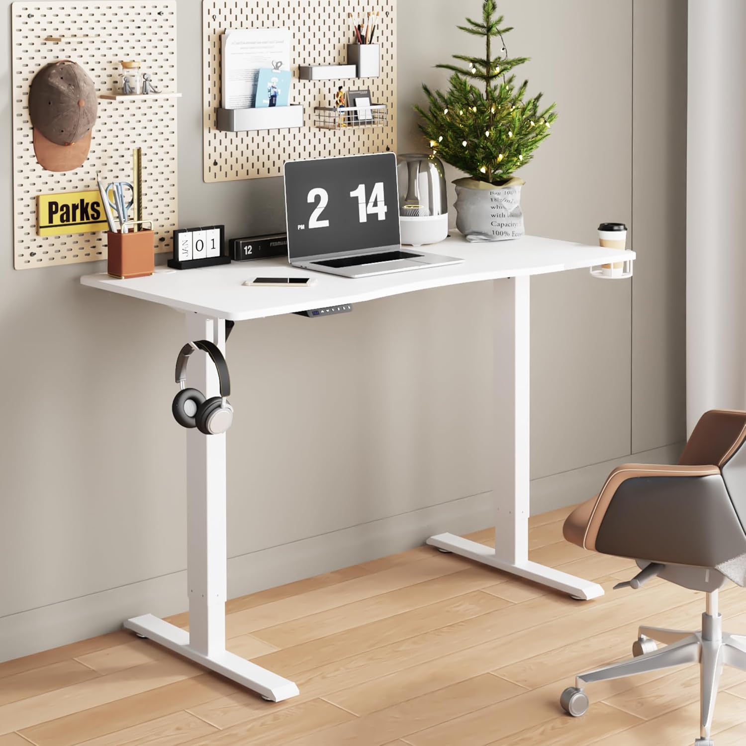 Mondeer Secretária sentada em pé, mesa elétrica regulável em altura 120 x 60 cm, com painel de controlo com funções de memórias para estudar quarto de trabalho, branco