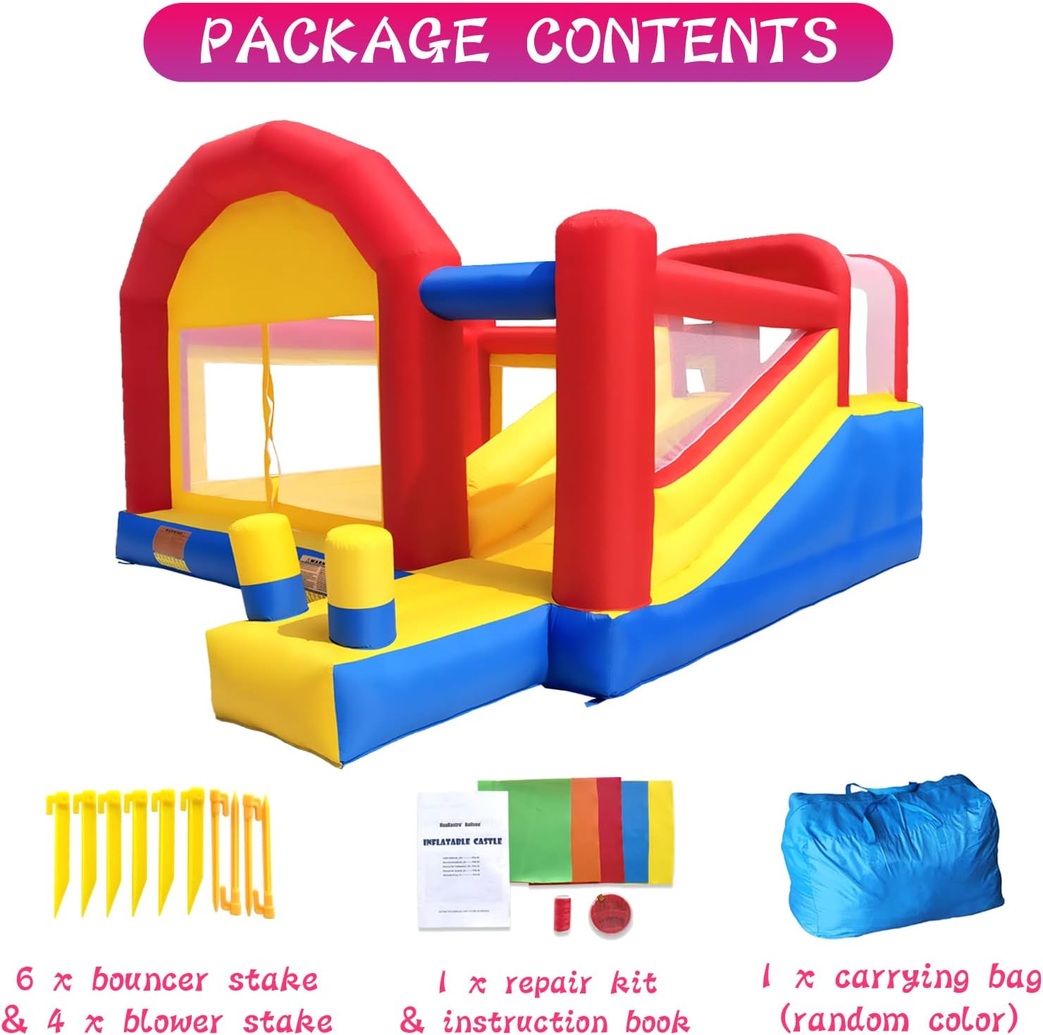 Ballsea Castillo Inflable XXL - Gran Castillo Hinchable con trampolín, tobogán y Pared de Escalada (sin soplador)