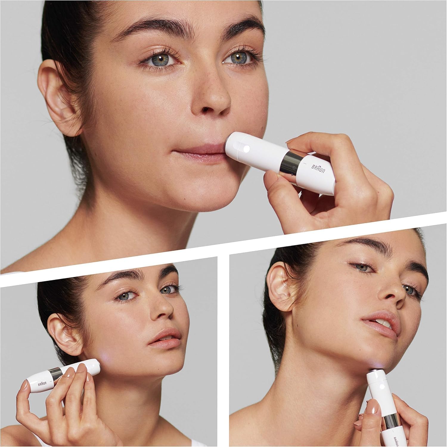 Braun Mini depiladora facial FS1000 para mulher, com luz Smartlight integrada, depiladora facial com precisão, lábios superior, pala e bochechas, branco