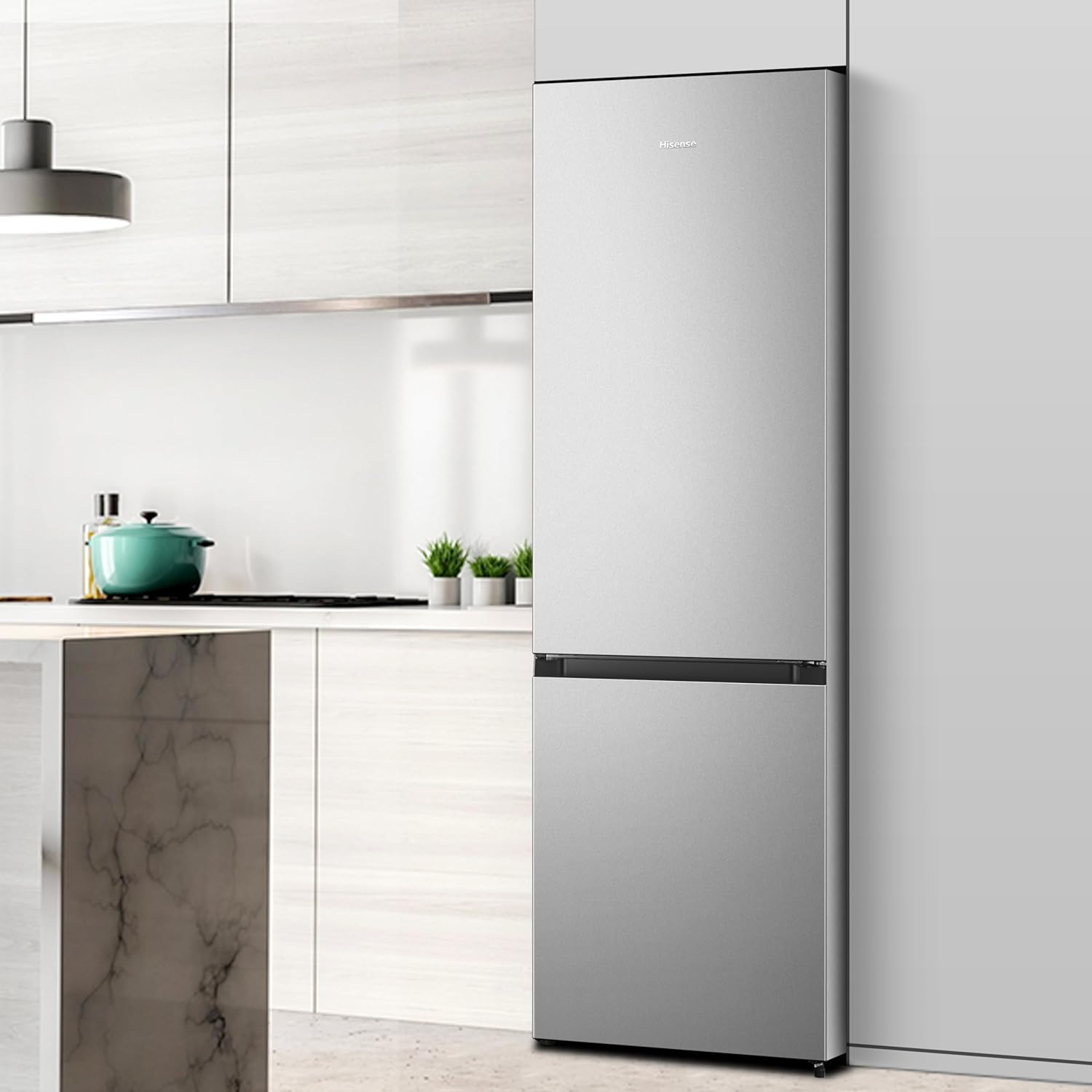 Hisense RB343D4CDE Frigorífico combinado cíclico, 269 l, classe E, largura 55 cm x altura 180 cm, porta reversível, abertura de portas de 90º, iluminação LED, gavetas frutas e legumes, grande