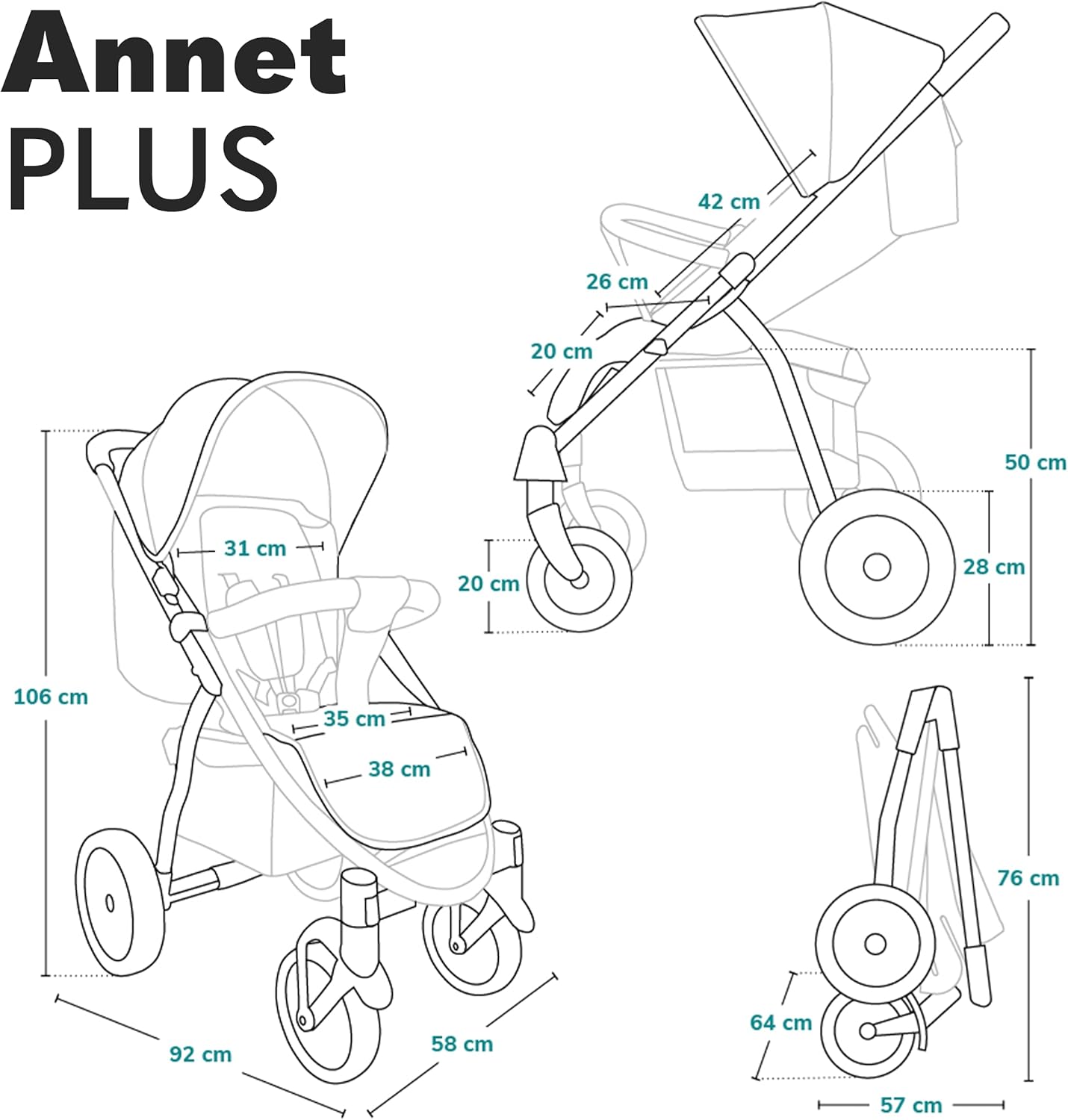 LIONELO Annet Cadeira de passagem para crianças até 22 kg 0-48 m ajuste do encosto até à posição horizontal capuz XXL dobrável fácil com janela mosquiteira (Lovin)