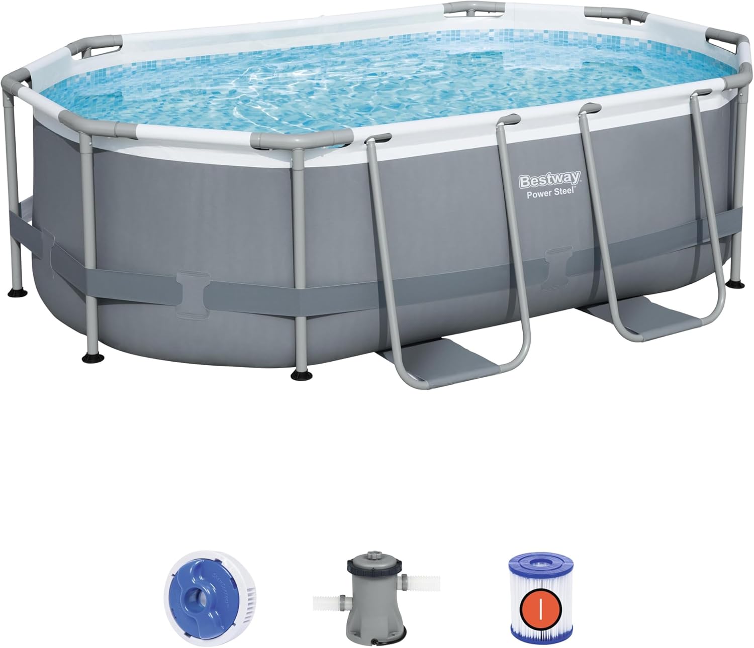 BESTWAY 5614A - Piscina Desmontable Tubular Power Steel Oval 305x200x84 cm con Depuradora Cartucho 1.249 L/H