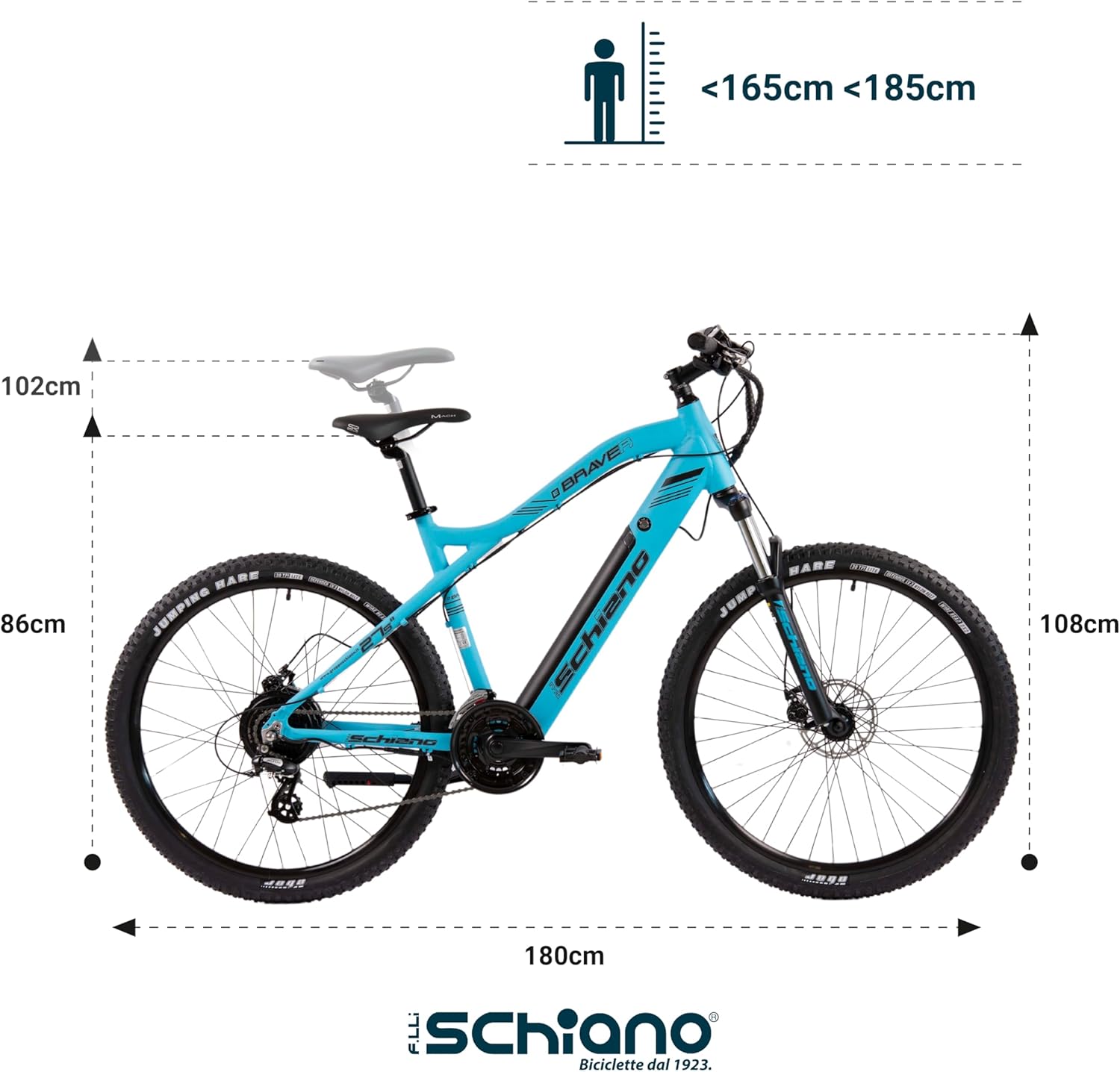 F.lli Schiano Braver, Bicicleta Electrica MTB, 27.5", Batería 36V 11.6Ah Extraíble, Motor 250W 50Nm, Bici Electrica de Montaña, Unisex Adulto