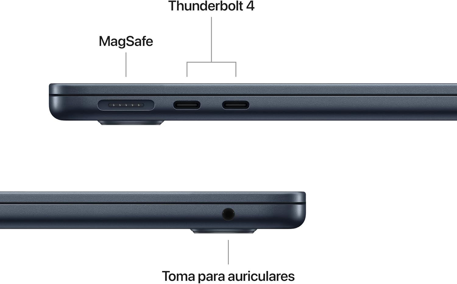 Apple 2025 MacBook Air de 13 polegadas com chip M4: Concebido para a Apple Intelligence, ecrã Retina líquido de 13,6 polegadas, memória unificada de 16 GB, SSD de 256 GB, teclado espanhol; Meia-noite