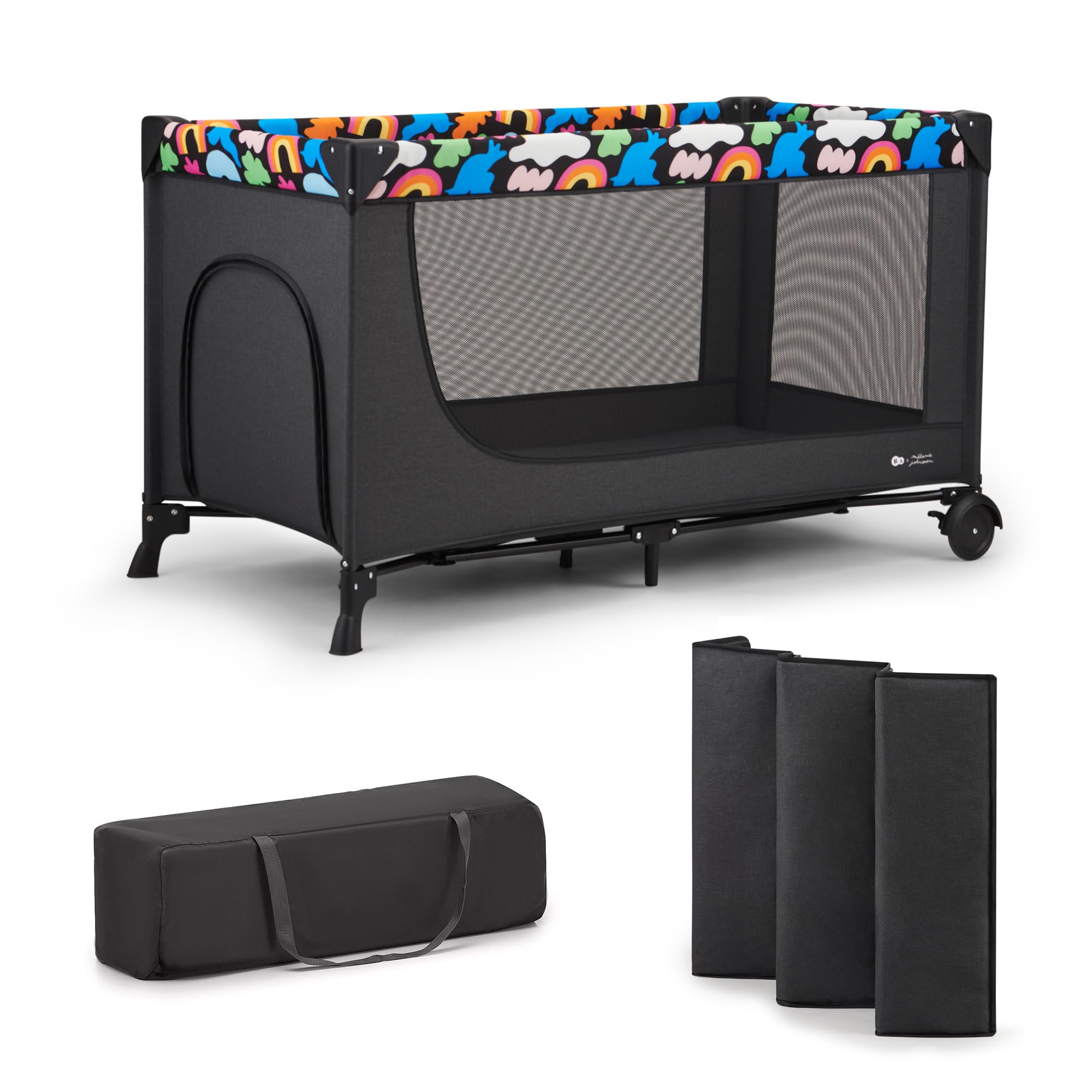 Kinderkraft JOY LIGHT Berço de viagem, parque berço bebé desde o nascimento até 25 kg, dobrável rápida e fácil, entrada lateral, mala de viagem, cinzento