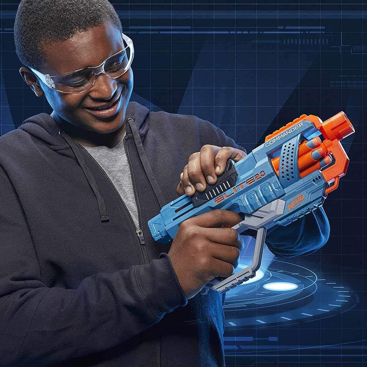 Hasbro Nerf 2.0 Commander RC-6, lançador de dardos de brinquedo, 12 peças, jogos ao ar livre para meninos e meninas de 8 anos ou mais, tambor giratório