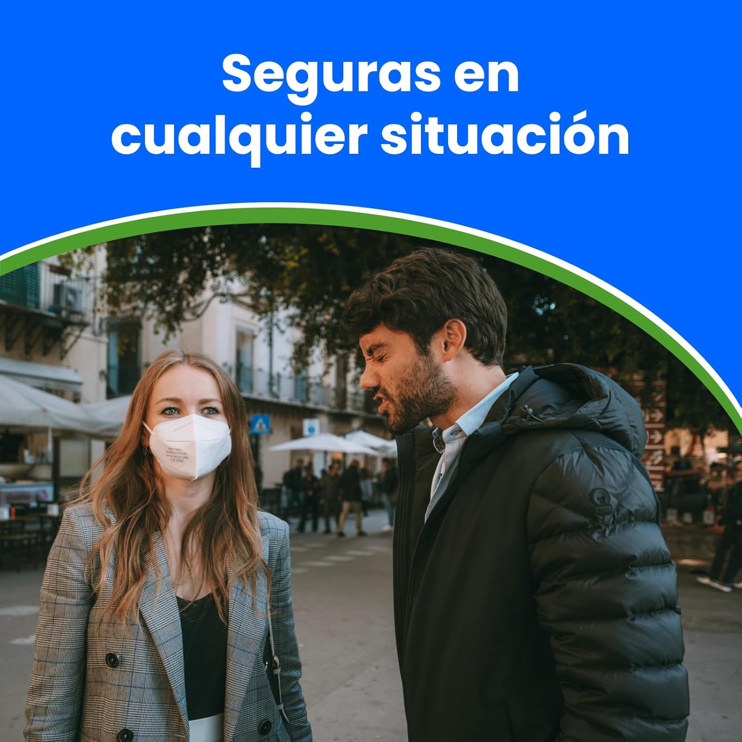 ADESTE – 50 Mascarillas FFP2 Blancas con Certificado CE, cadena controlada, elásticos cómodos, hipoalergénicos y regulables. Seguras: potencia de filtrado BFE >99,5%. Sobres individuales sellados