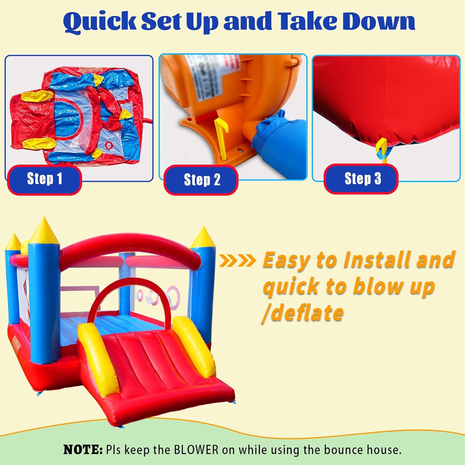 Ballsea Castillo Hinchable de PVC con soplador, trampolín, tobogán y Red de Seguridad. Este Castillo Hinchable está Hecho de PVC y es Adecuado para el hogar, el Exterior, la guardería o el Comercio