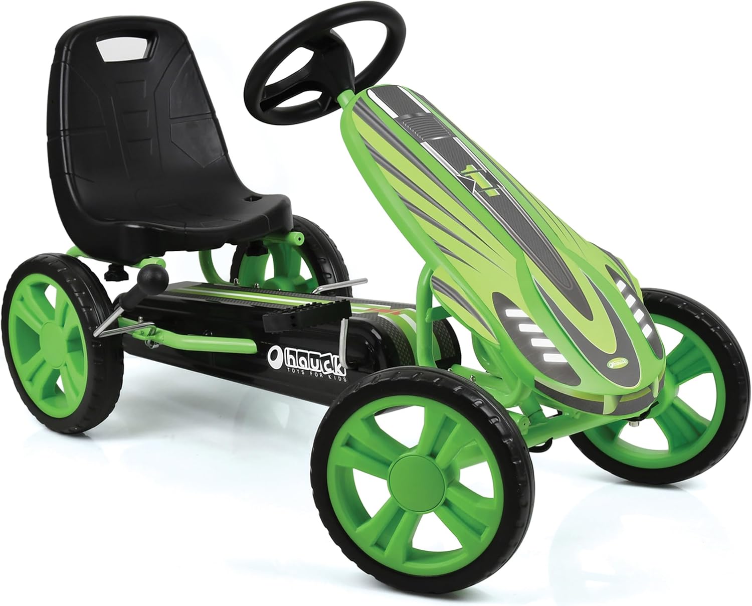 hauck Speedster Kart Pedais para crianças, Go Kart de 4 anos a 50 kg, travão de mão, assento ajustável em 3 posições, moldura de aço