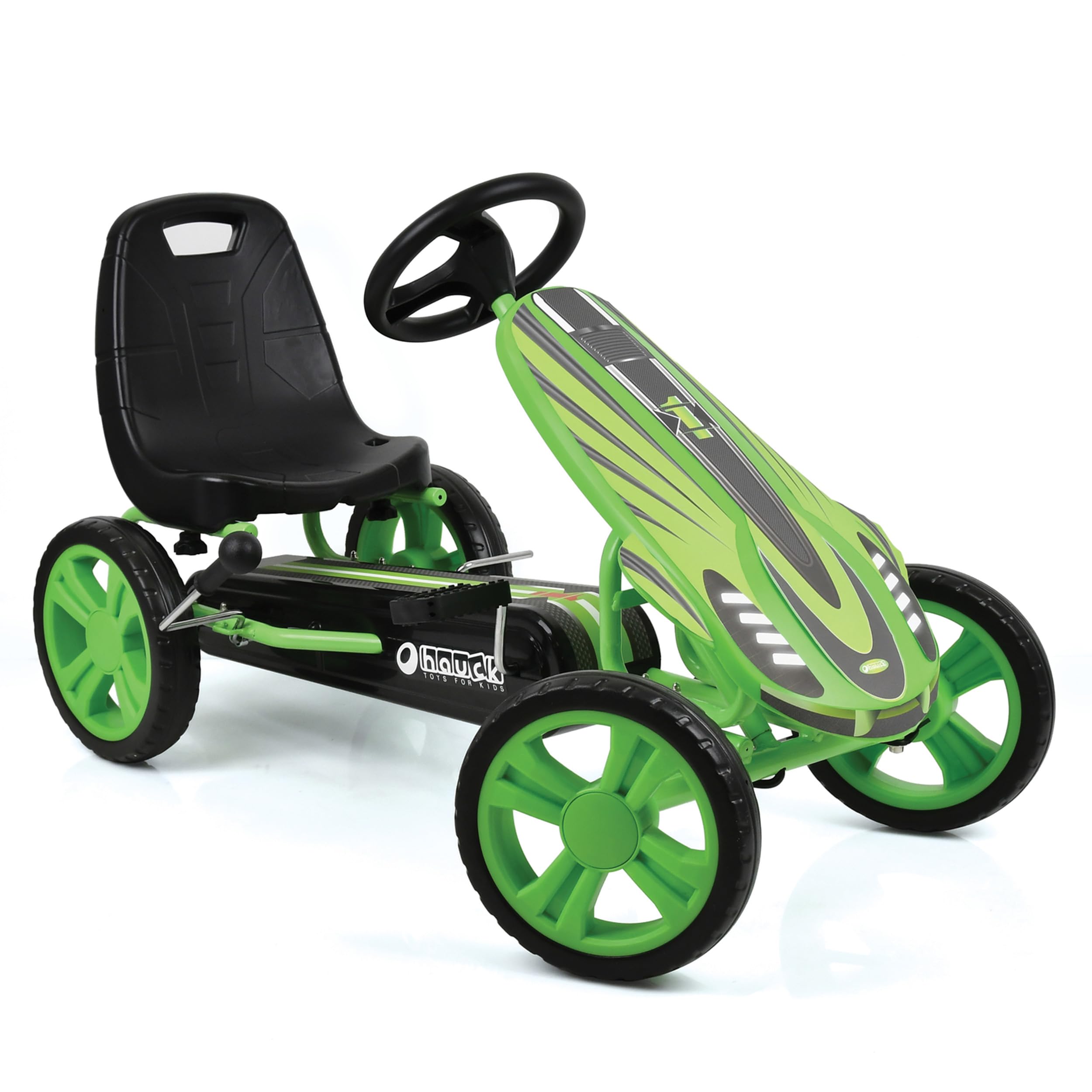 hauck Speedster Kart Pedais para crianças, Go Kart de 4 anos a 50 kg, travão de mão, assento ajustável em 3 posições, moldura de aço
