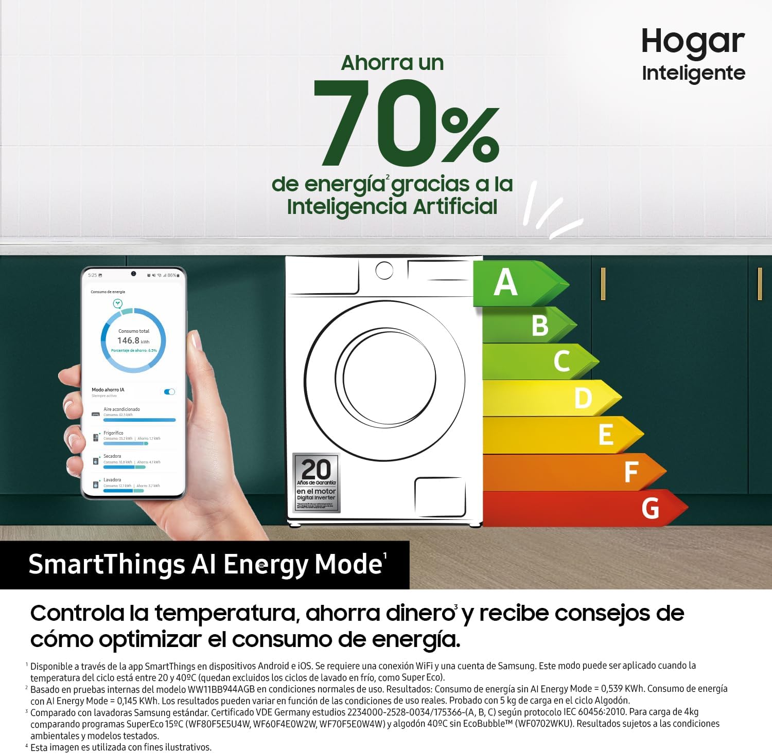 SAMSUNG WW90CGC04DTEEC Máquina de lavar 9 kg - AI EcoBubble™ com SmartThings e inteligência artificial, classe A, cor branca