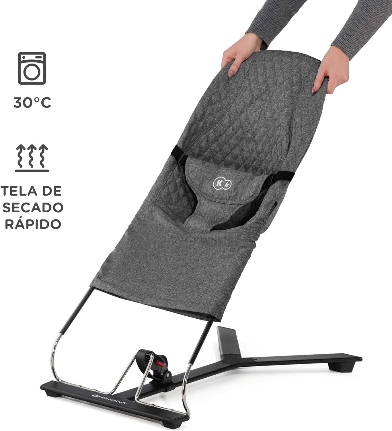 kk Kinderkraft MIMI Rede de bebé desde o nascimento, balança para bebés, dobrável compacto, reutilizável com uma mão, movimento natural, arco com brinquedos, fácil de limpar, cinzento