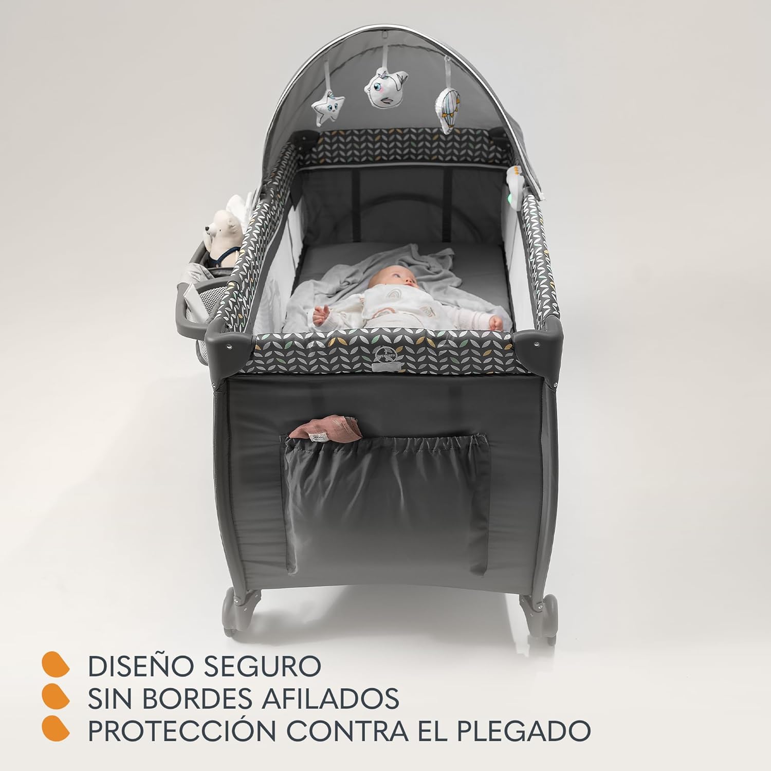 lionelo Sven Plus Berço de viagem para bebés 0-36 M para crianças até 15 kg função de trocador mosquiteira abertura lateral com fecho de correr ajuste de altura (cinzento)