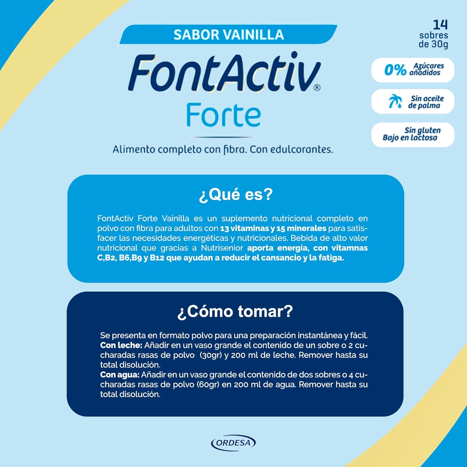 FontActiv Forte baunilha | 800 g | Suplemento nutricional com fibra para adultos - 0 % açúcares adicionados