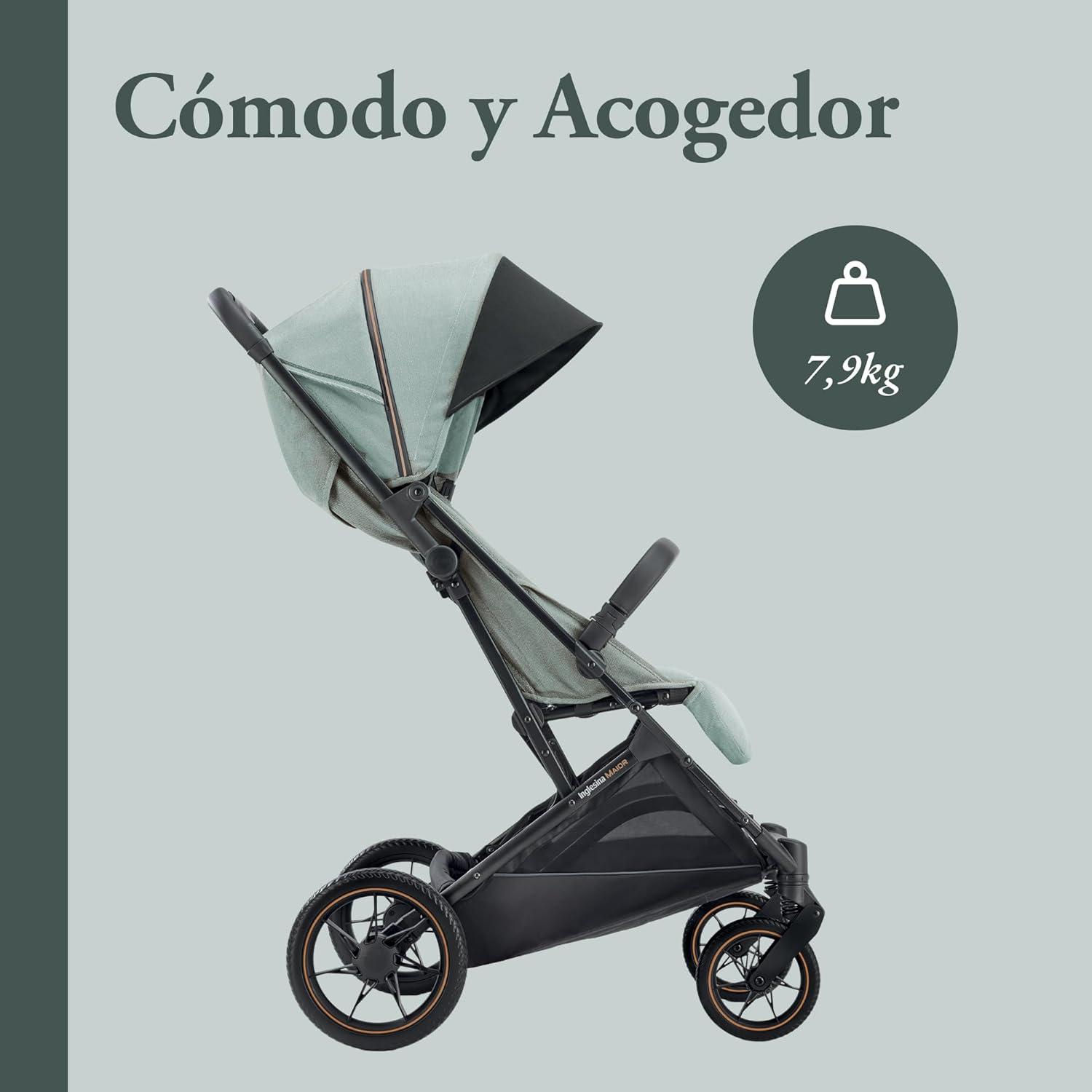 Inglesina Maior cadeira de passeio compacta e leve, cor Igloo cinzento, rodas grandes, encosto dobrável, até 22 kg