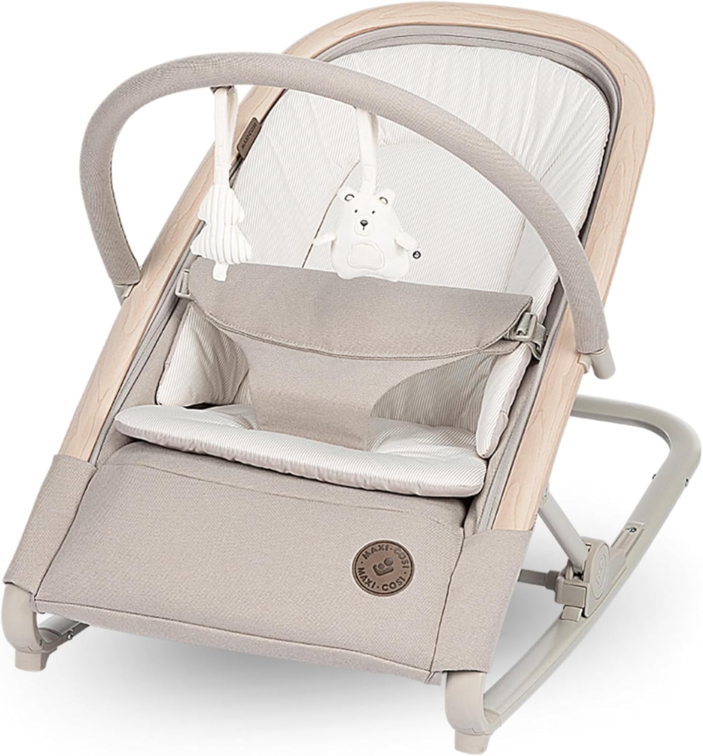 Maxi-Cosi Kori Rede de bebé 2 em 1 com arco de jogos, 0-2 anos, máx.15 kg, baloiço bebé, 3 posições de reclinação uma mão, leve e compacta, arnês fácil, Eco Care, Classic Bege