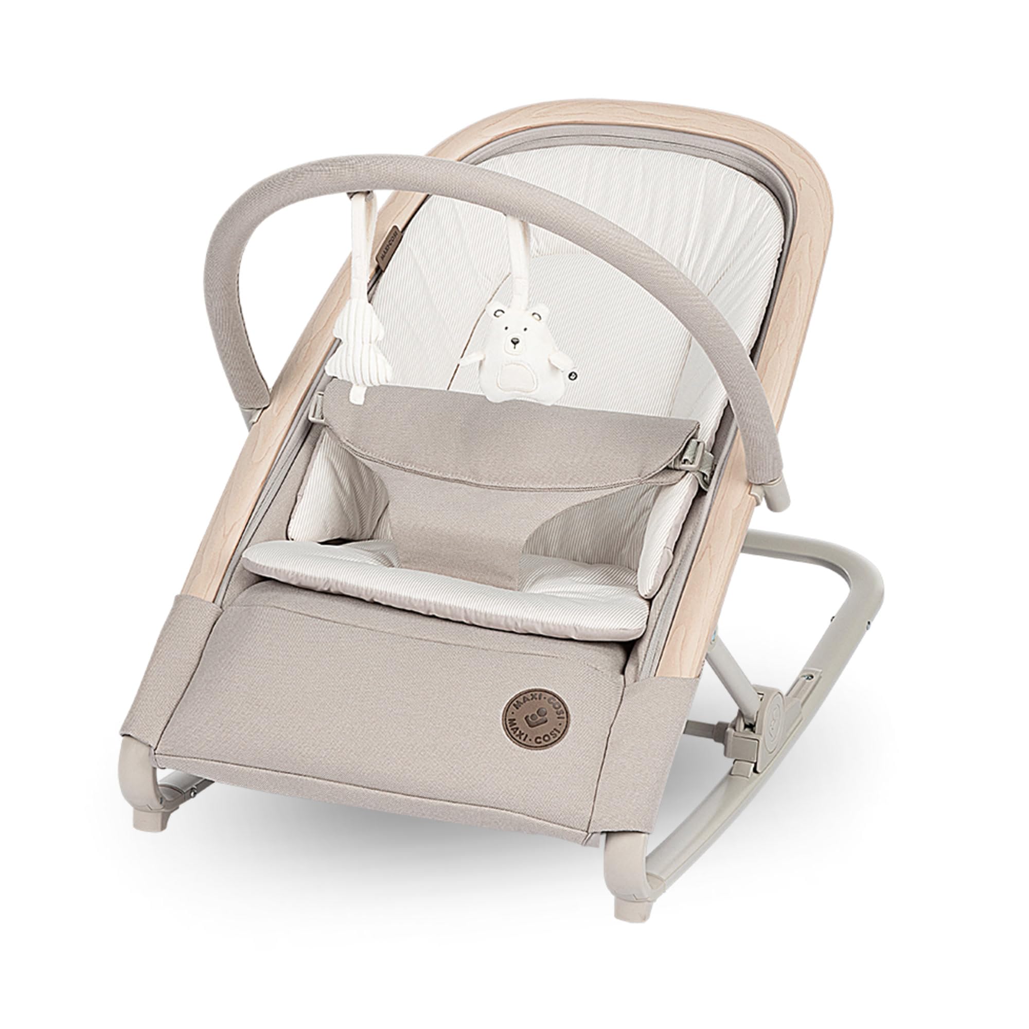 Maxi-Cosi Kori Rede de bebé 2 em 1 com arco de jogos, 0-2 anos, máx.15 kg, baloiço bebé, 3 posições de reclinação uma mão, leve e compacta, arnês fácil, Eco Care, Classic Bege