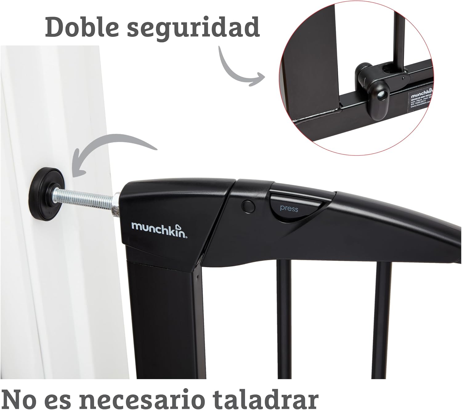 Porta de escada Munchkin, segura para crianças pequenas e bebés, porta de escada de ajuste de pressão para bebés ou cães, porta de segurança, 76-82 cm, preto