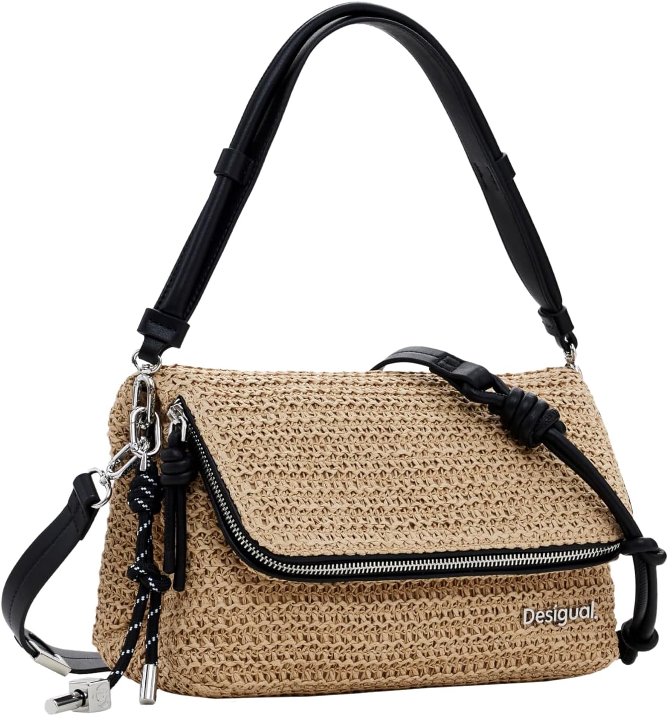 Desigual Logo Raffia Shoulder Bag Natural