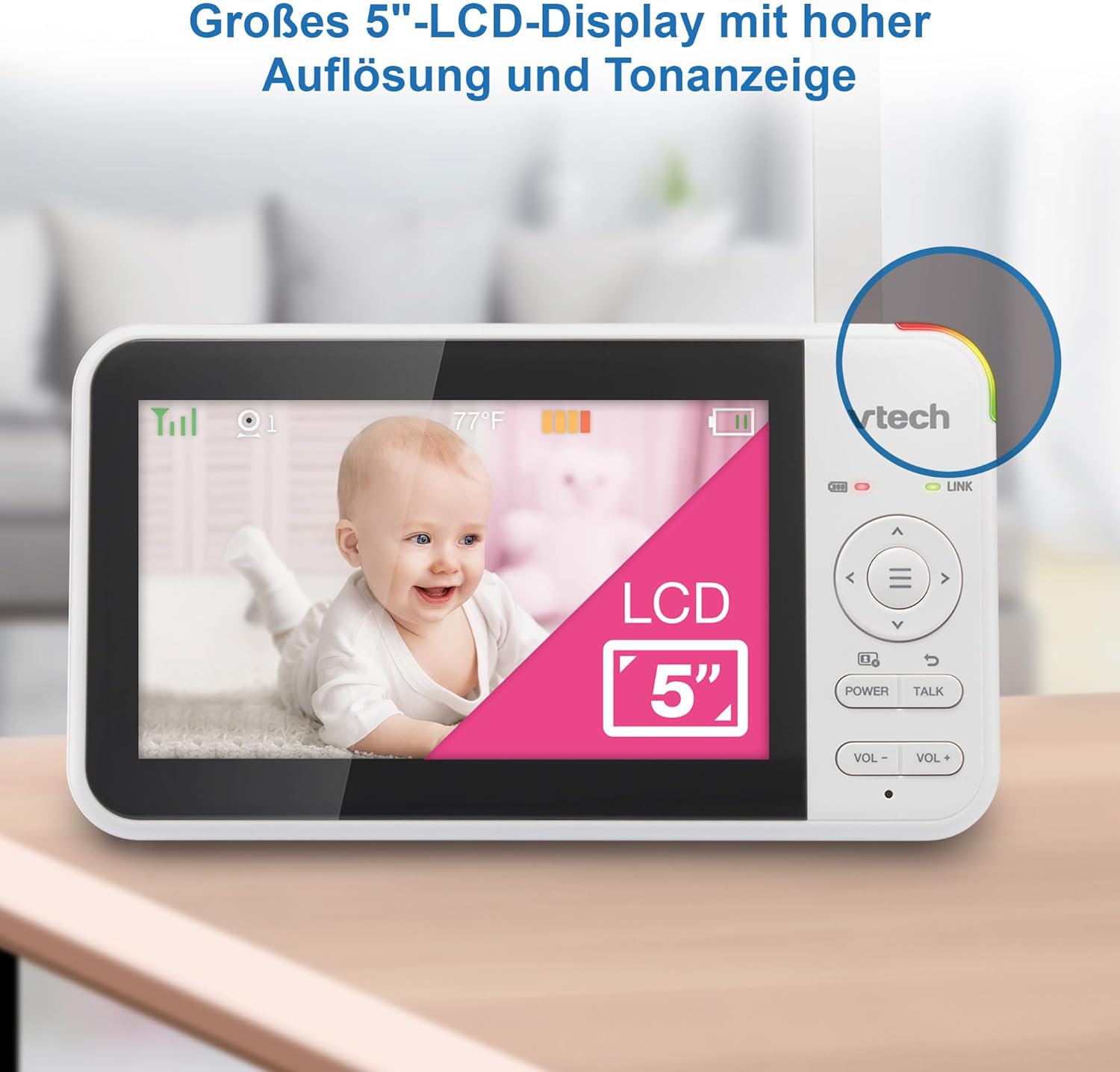 VTech VM924 Câmara de vigilância para bebé, 2600 mAh monitor de bebé com câmara de vigilância para bebés monitor sem fios de vídeo com LCD de 5" inteligente VOX visão noturna