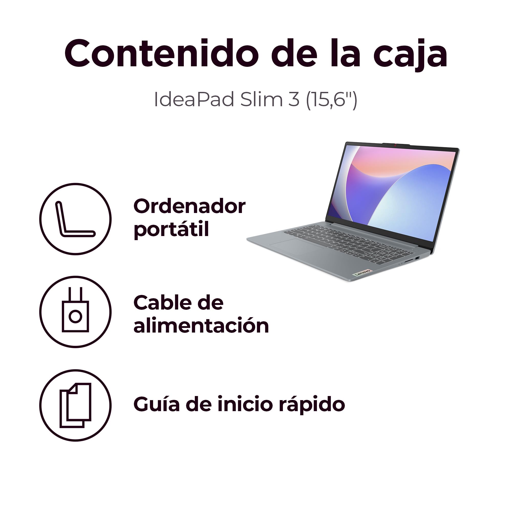 Portátil Lenovo IdeaPad Slim 3 Gen 8, 15,6" FHD AMD Ryzen 5 5625U, 16 GB de RAM, SSD de 512 GB, placa gráfica integrada AMD Radeon, Wi-Fi 6, sem sistema operativo, teclado QWERTY espanhol - Cinzento