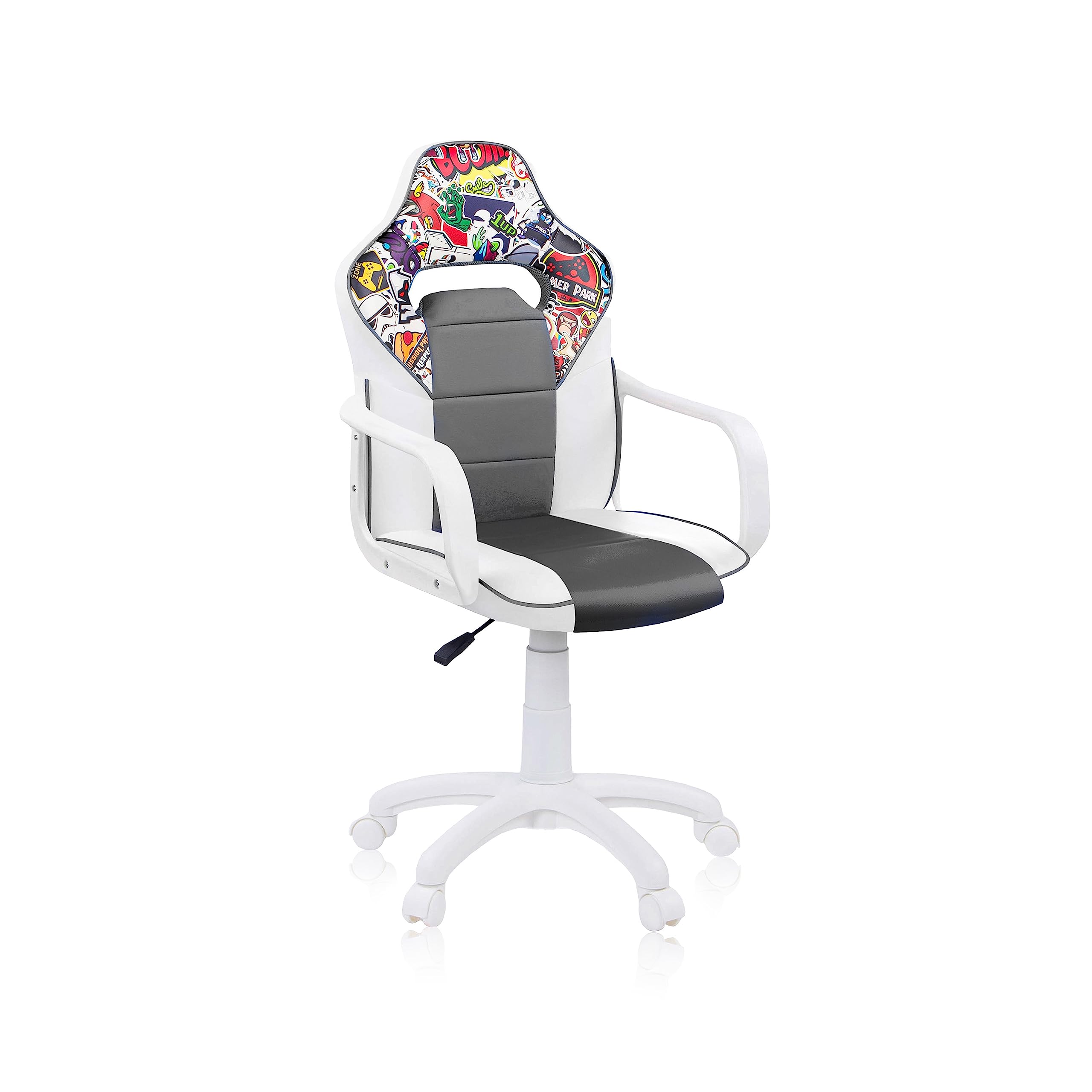 duehome | DRW, cadeira Gamer, cadeira de escritório, estúdio ou secretária, acabamento em silício pele branca e turquesa, medidas: 46,5 cm (largura) x 46 cm (comprimento) x 98-109,5 cm (altura)