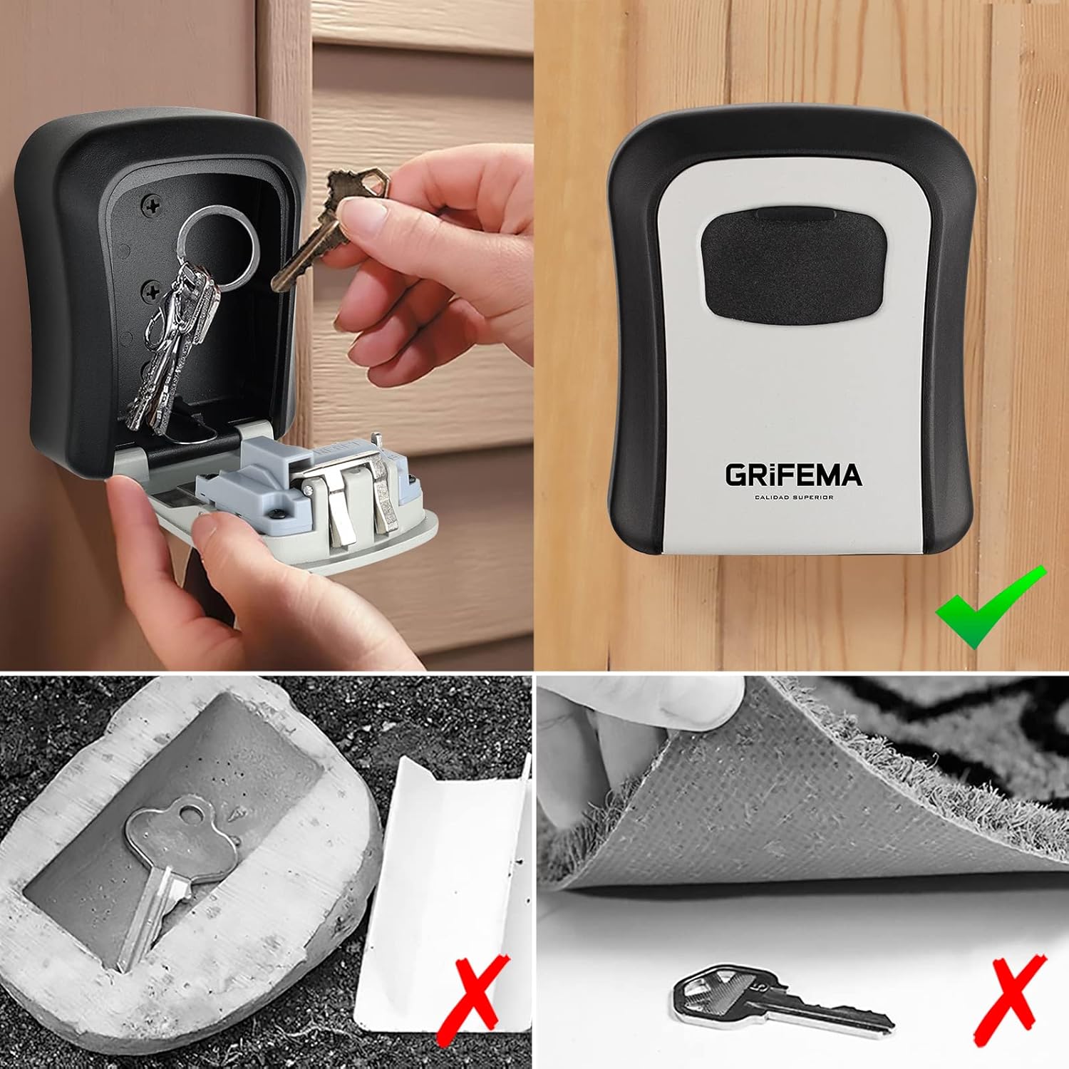 GRIFEMA GA1003-1 Caja de Seguridad para Llaves, Caja de Cerradura, Armarios de Llaves, Pared, Gris