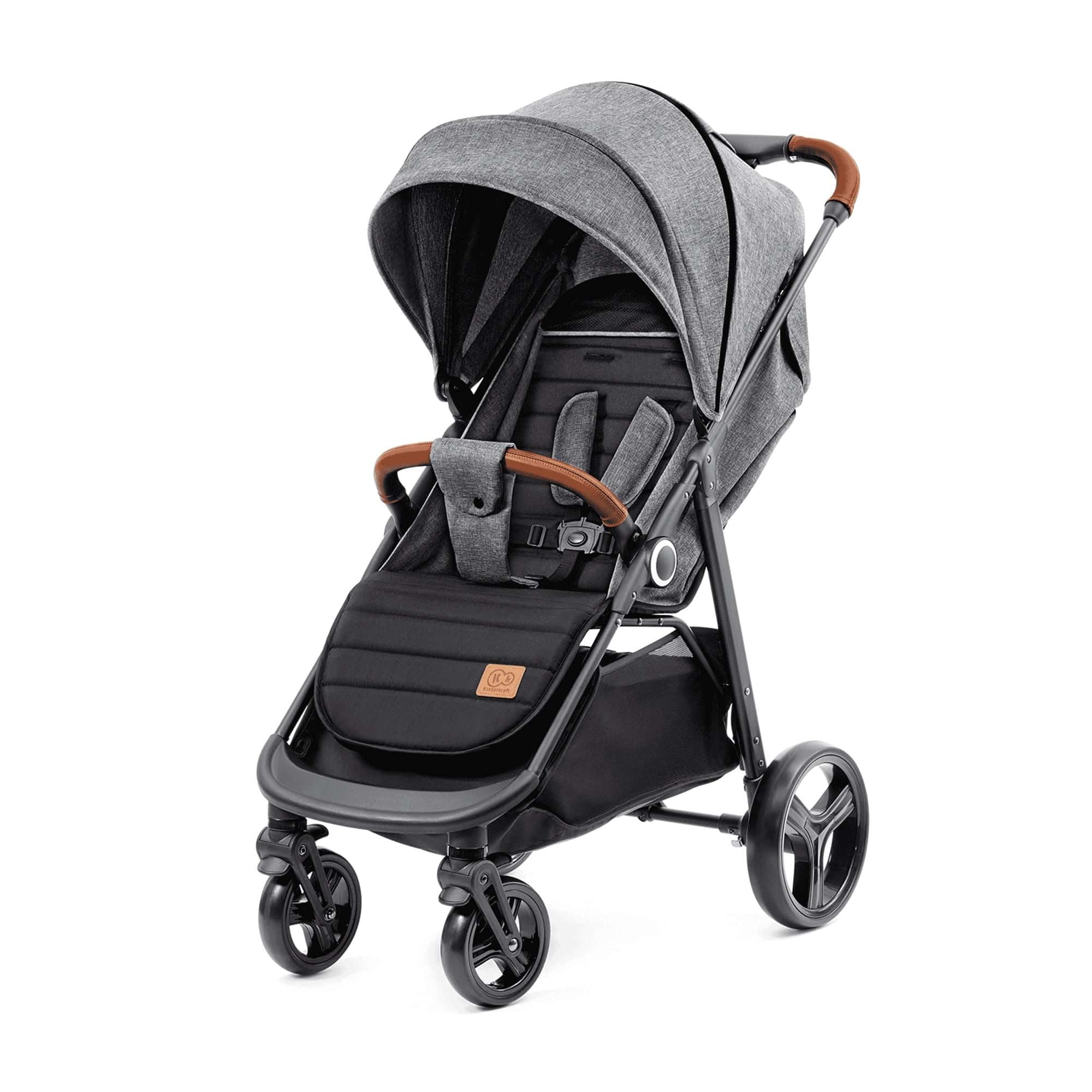 kk Kinderkraft GRANDE PLUS Silla de Paseo ligera desde Nacimiento hasta 22 kg, Plegado con una sola mano, Posición tumbada, Suspensión de todas ruedas, Capota grande XL, Negro