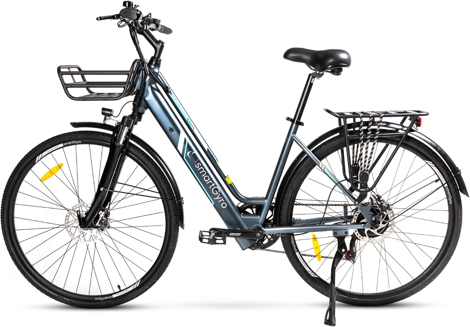 SMARTGYRO eBike Sunset Titanium Bicicleta elétrica urbana, travões de disco, 6 velocidades Shimano, rodas de 27,5 polegadas, bateria de lítio 36 V de 10 Ah, motor sem fios de 250 W, autonomia até 60