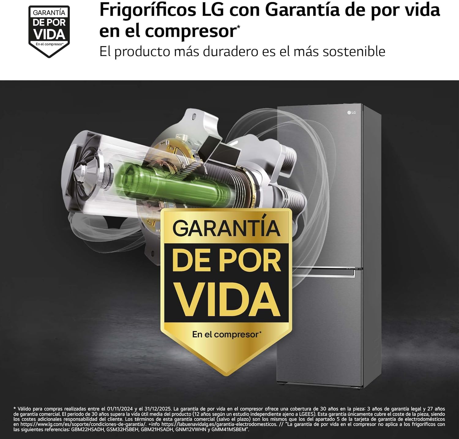 LG GBP61DSPGN.ADSQEUR - Frigorífico Combi Door Cooling+, 1,86m, Clasificación D, capacidad de 374l, Inox grafito antihuellas, serie P-600