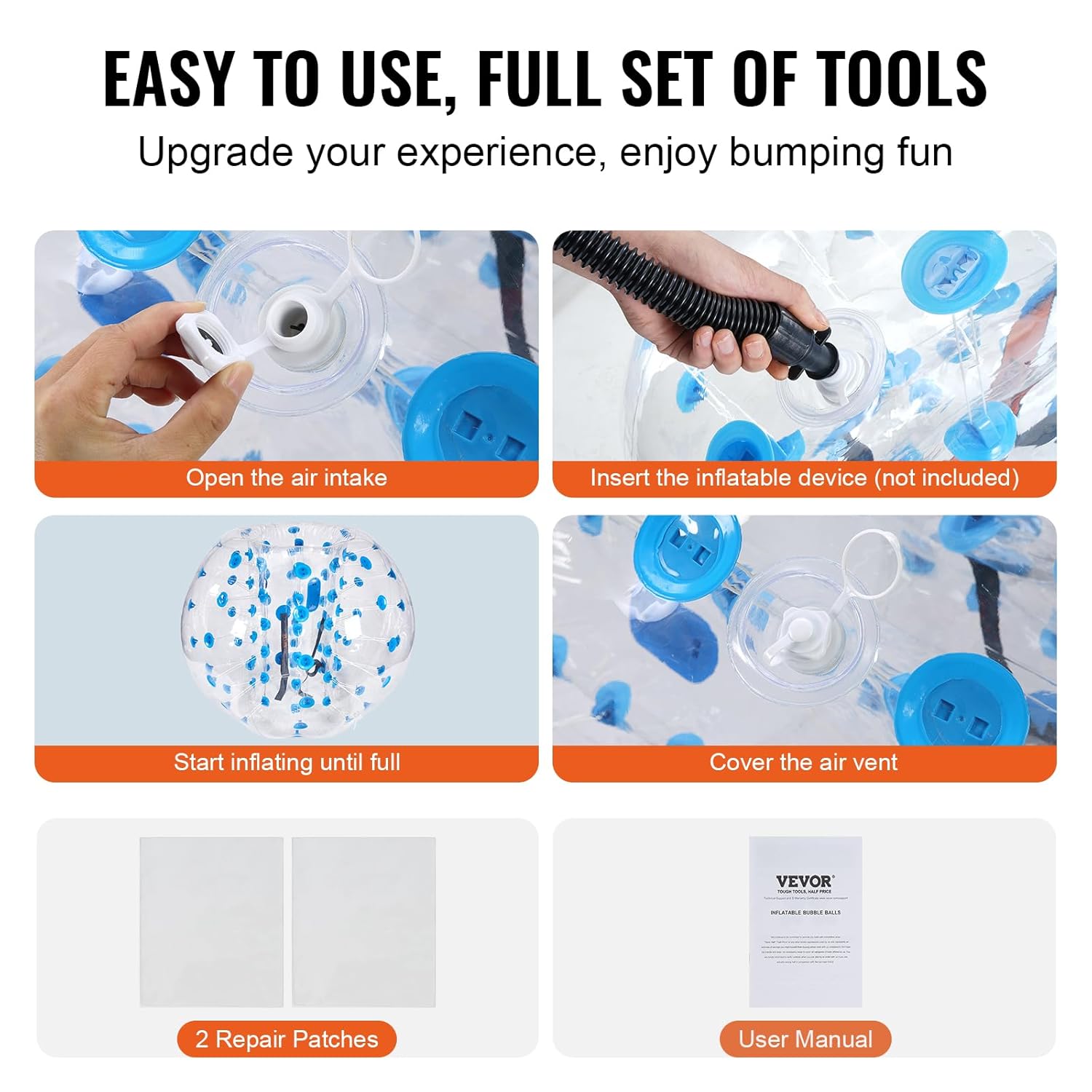 VEVOR 2 bolas de para-choques insufláveis de 1,5 m x 1,2 m, bola de recuperação insuflável com corpo de PVC para atividades ao ar livre, bola de para-choques insuflável de pontos vermelho e azul
