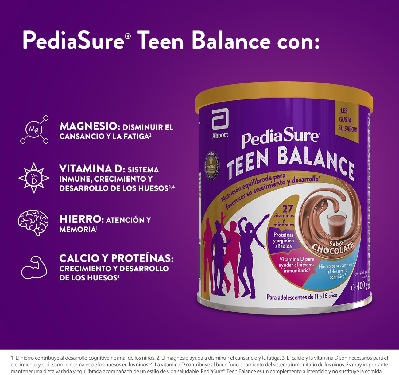 PediaSure Teen Balance Com magnésio, ferro e vitamina D Complemento alimentar para adolescentes com vitamaminas, proteínas, minerais sabor chocolate, 400 gramas