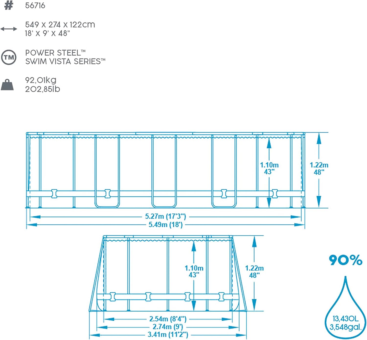 Bestway 56716-4 Set piscina Fuori Terra Power Steel Swim vista série oval da 549 x 274 x 122 cm