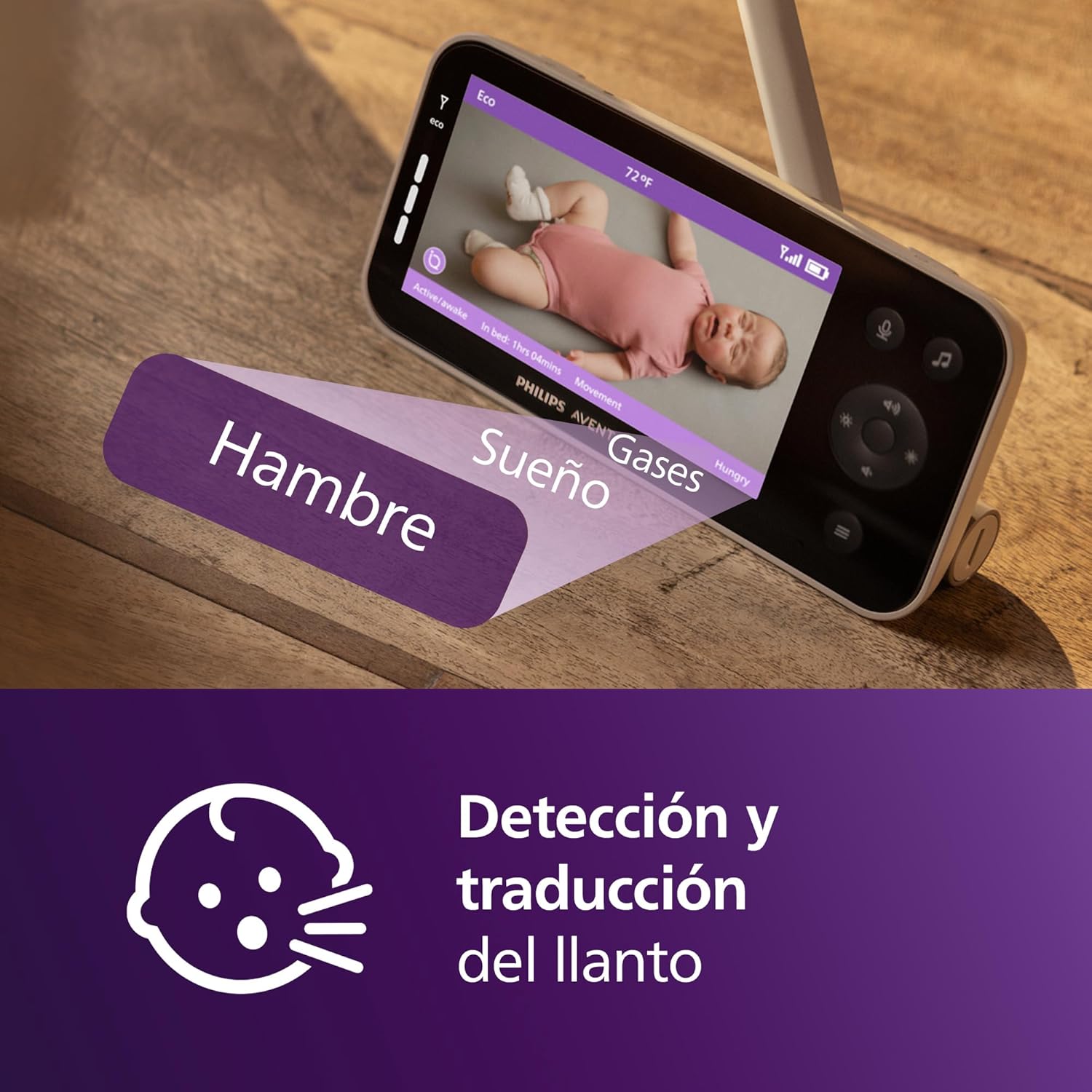 Philips Avent monitor de bebé conectado premium, o monitor mais avançado da Avent até à data, monitorização do sono e respiração por IA, tradução do choro, SCD973/26