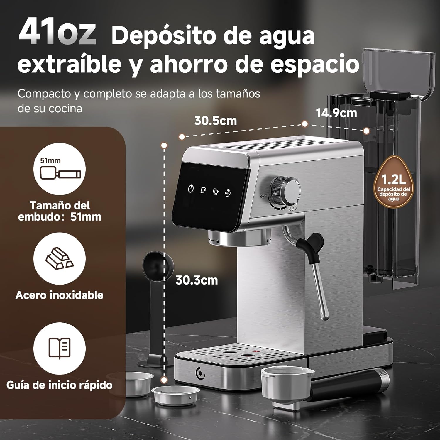 AMZCHEF Cafeteira expresso de 20 barras com ecrã LED máquina de café tudo em um com depósito removível de 1,2 litros para presentes da casa cafeteira de aço inoxidável compacta, 1350 W