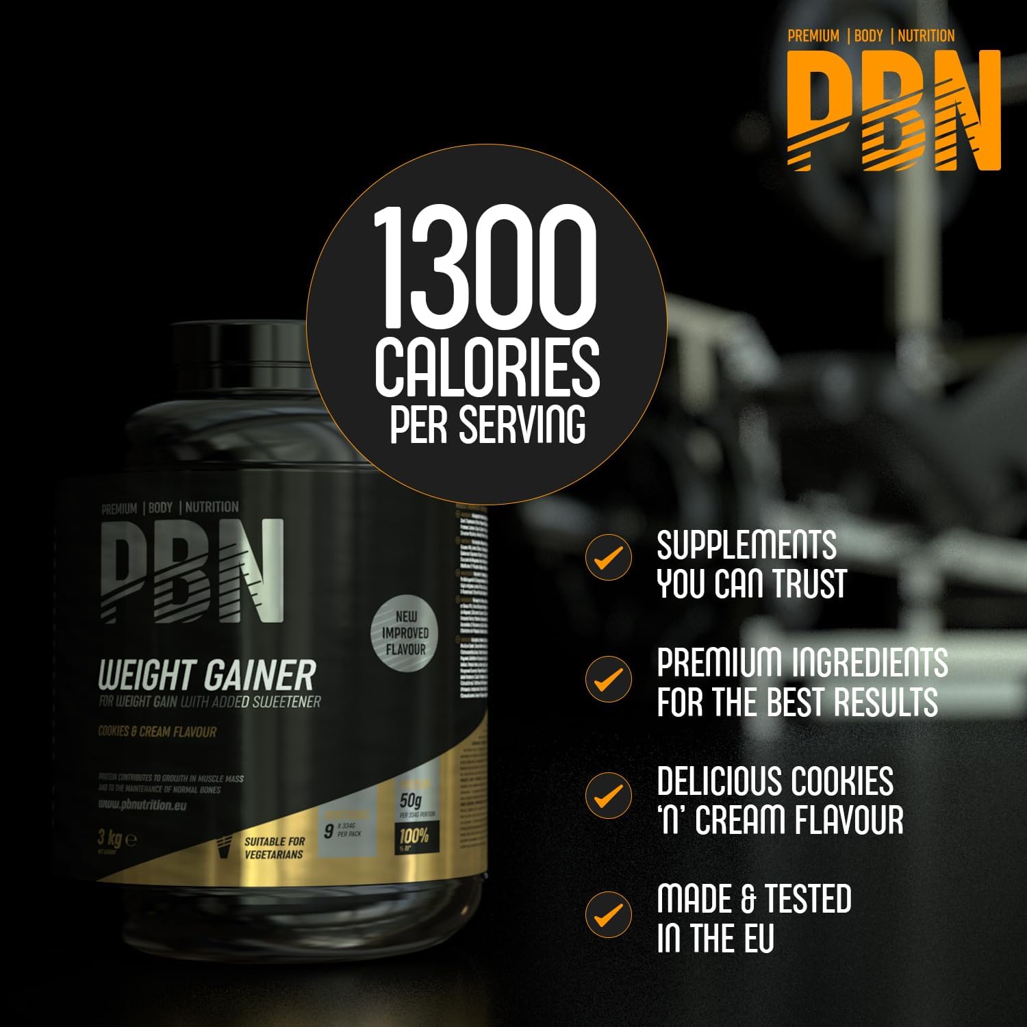PBN Premium Body Nutrition Bota de vencedor de peso, 3 kg, sabor de bolachas, sabor otimizado